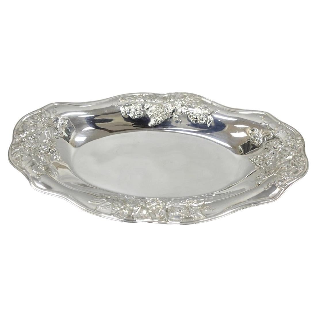 Superior Silver Grapevine Repousse Silver Plated Bread Plate Tray Trinket Dish