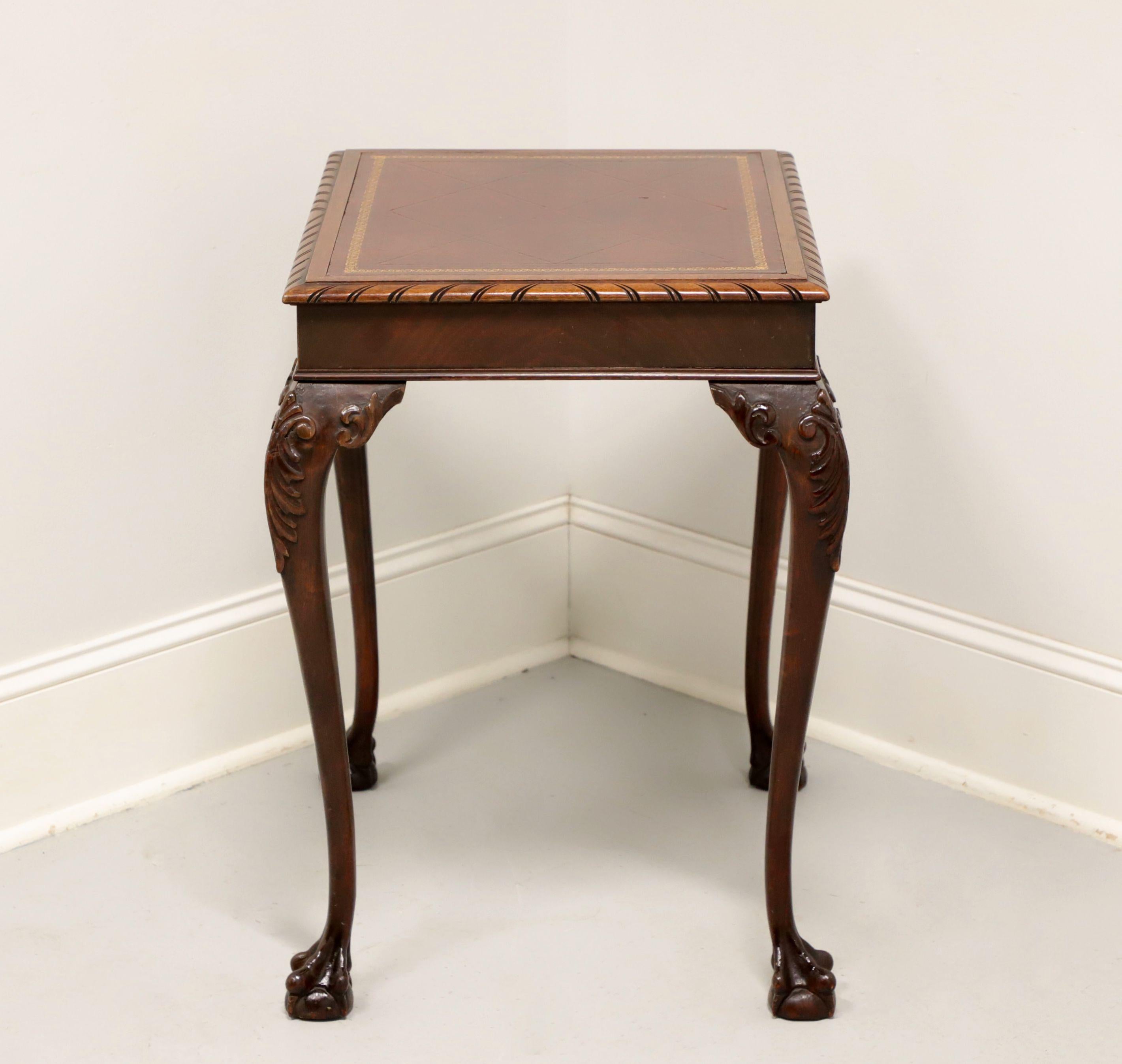 American SUPERIOR TABLE Mahogany Chippendale Leather Top Ball in Claw End Side Table - B