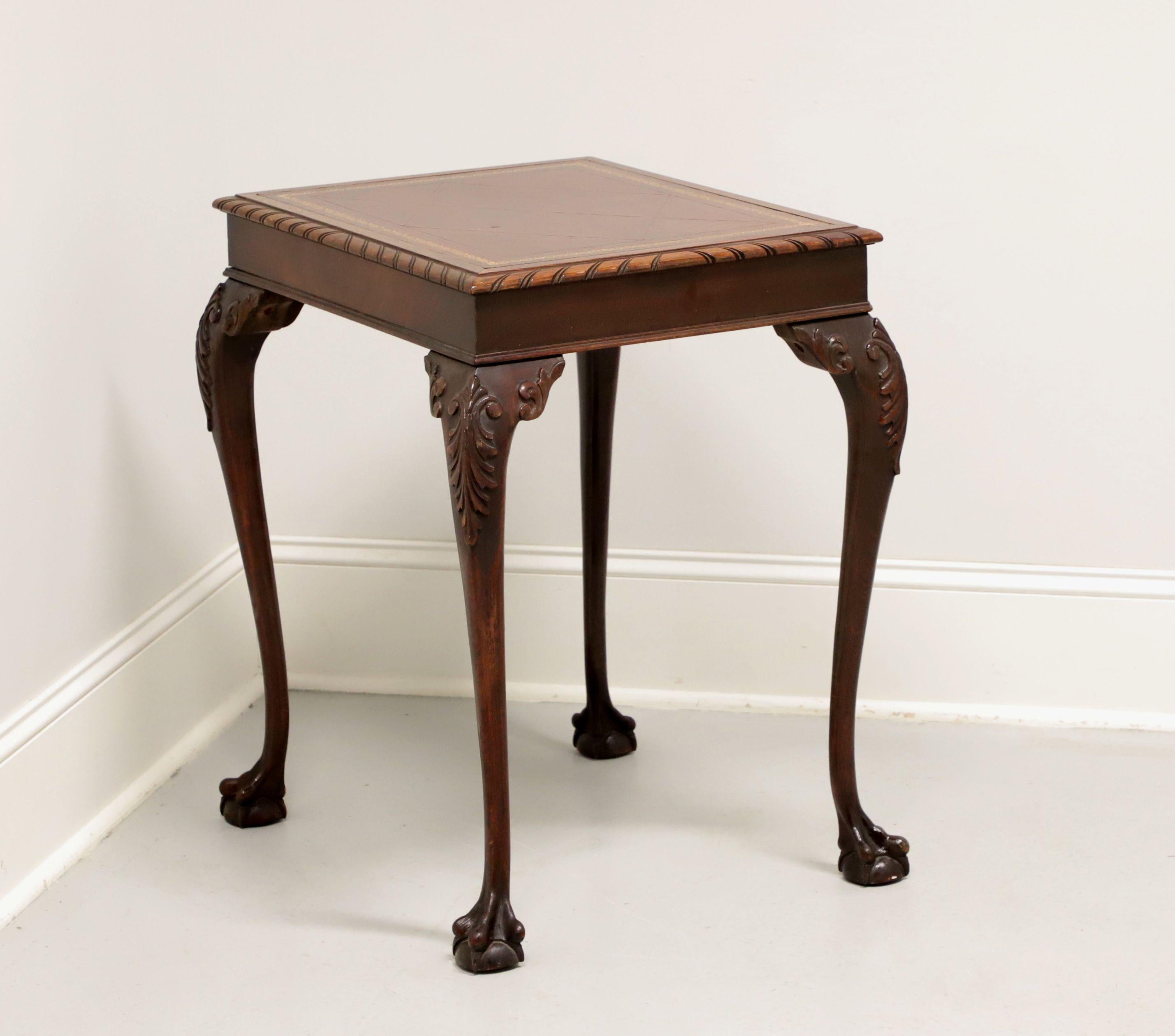 SUPERIOR TABLE Mahogany Chippendale Leather Top Ball in Claw End Side Table - B 2