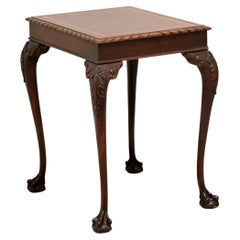 SUPERIOR TABLE Mahogany Chippendale Leather Top Ball in Claw End Side Table - B