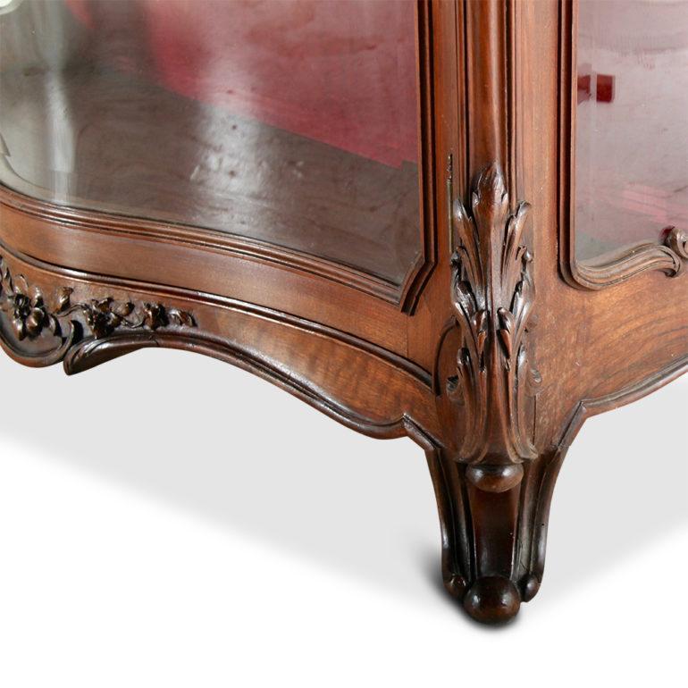 Glass French Art Nouveau Carved Walnut Vitrine China Cabinet from Paris