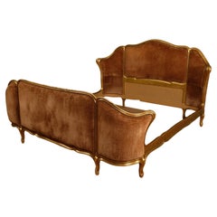 Superking, Antique Italian Gilded Upholstered Bed