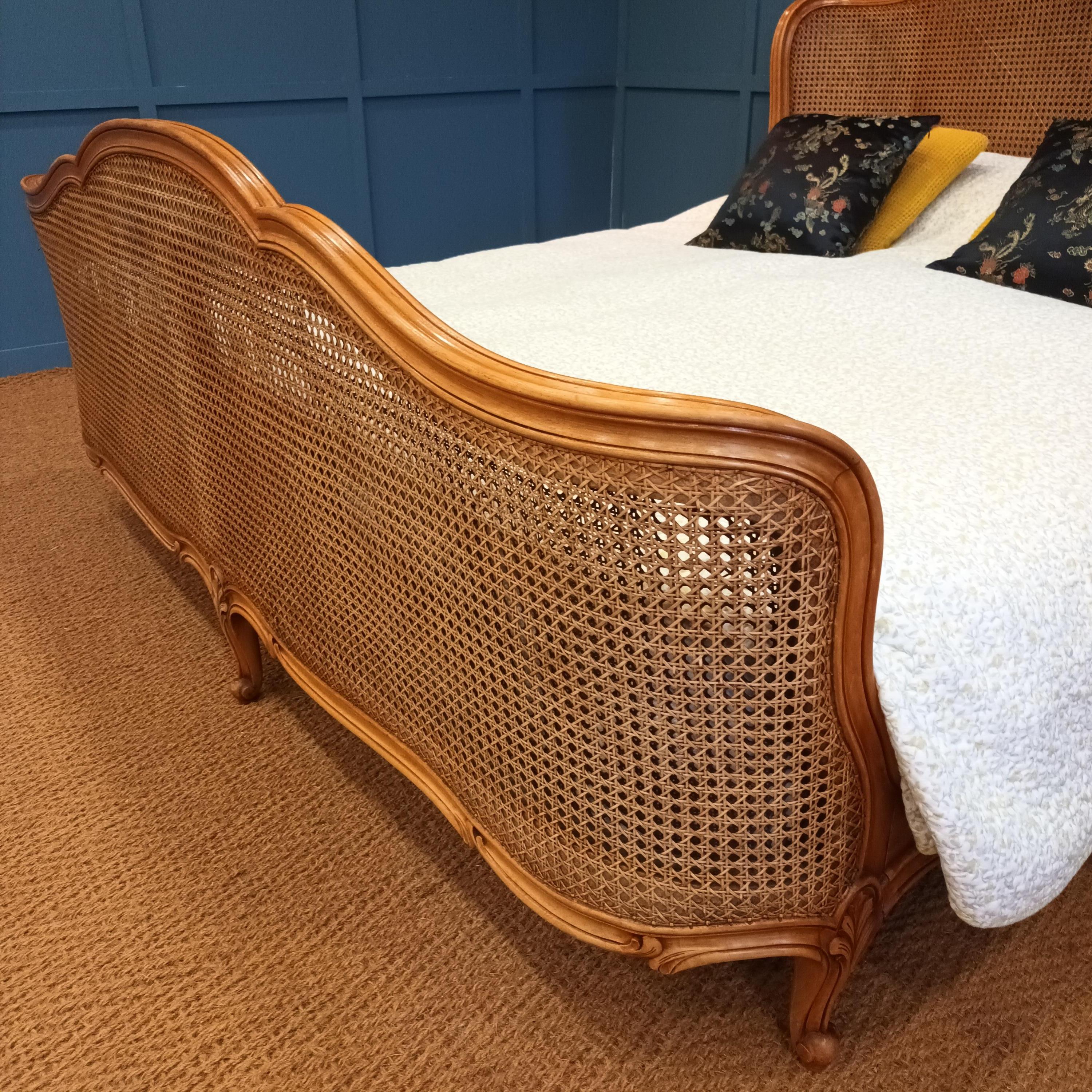 20th Century Superking French Antique Corbeille Caned Bed