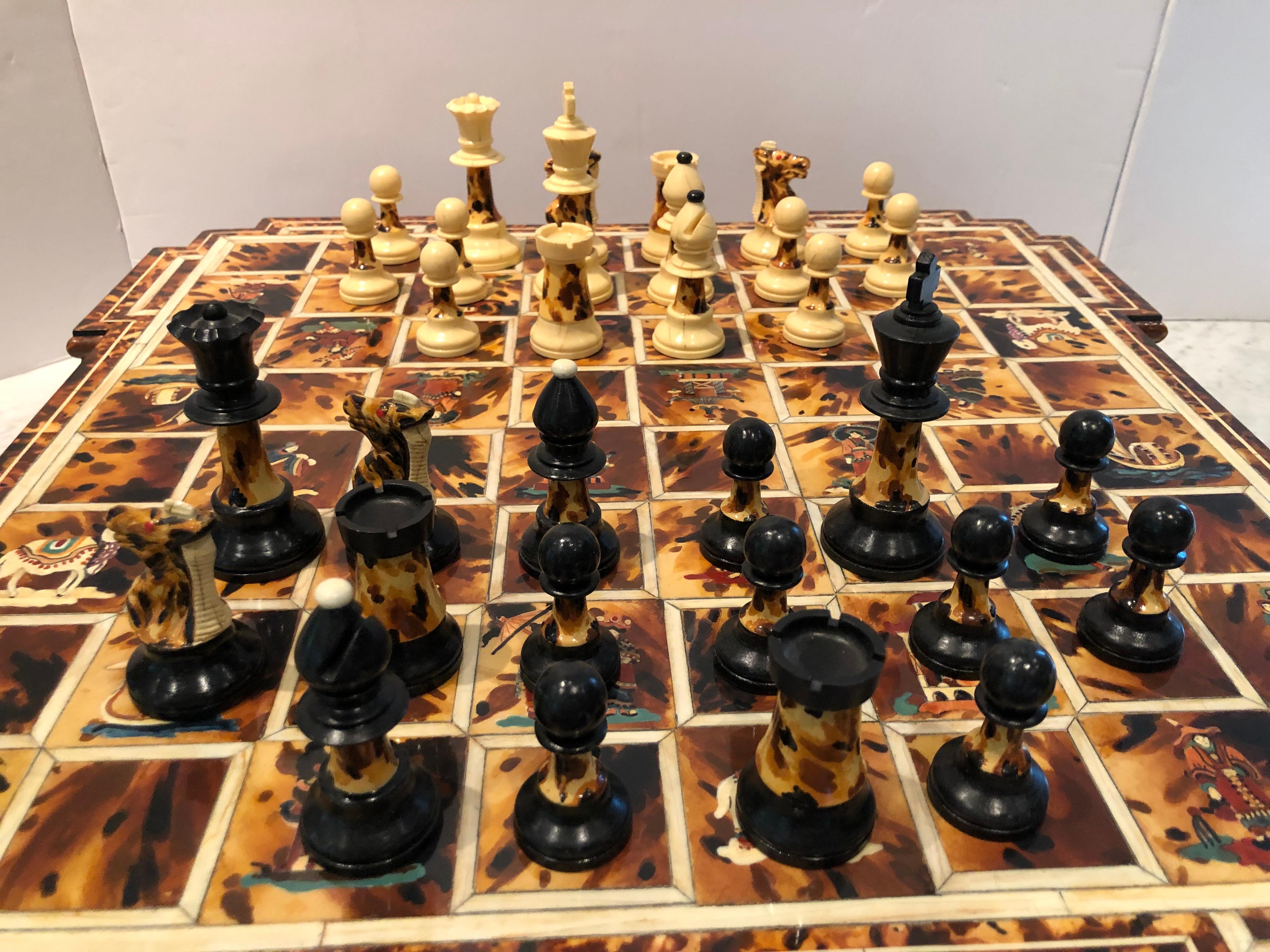 Superlative Faux Tortoise and Inlaid Chess Set 2