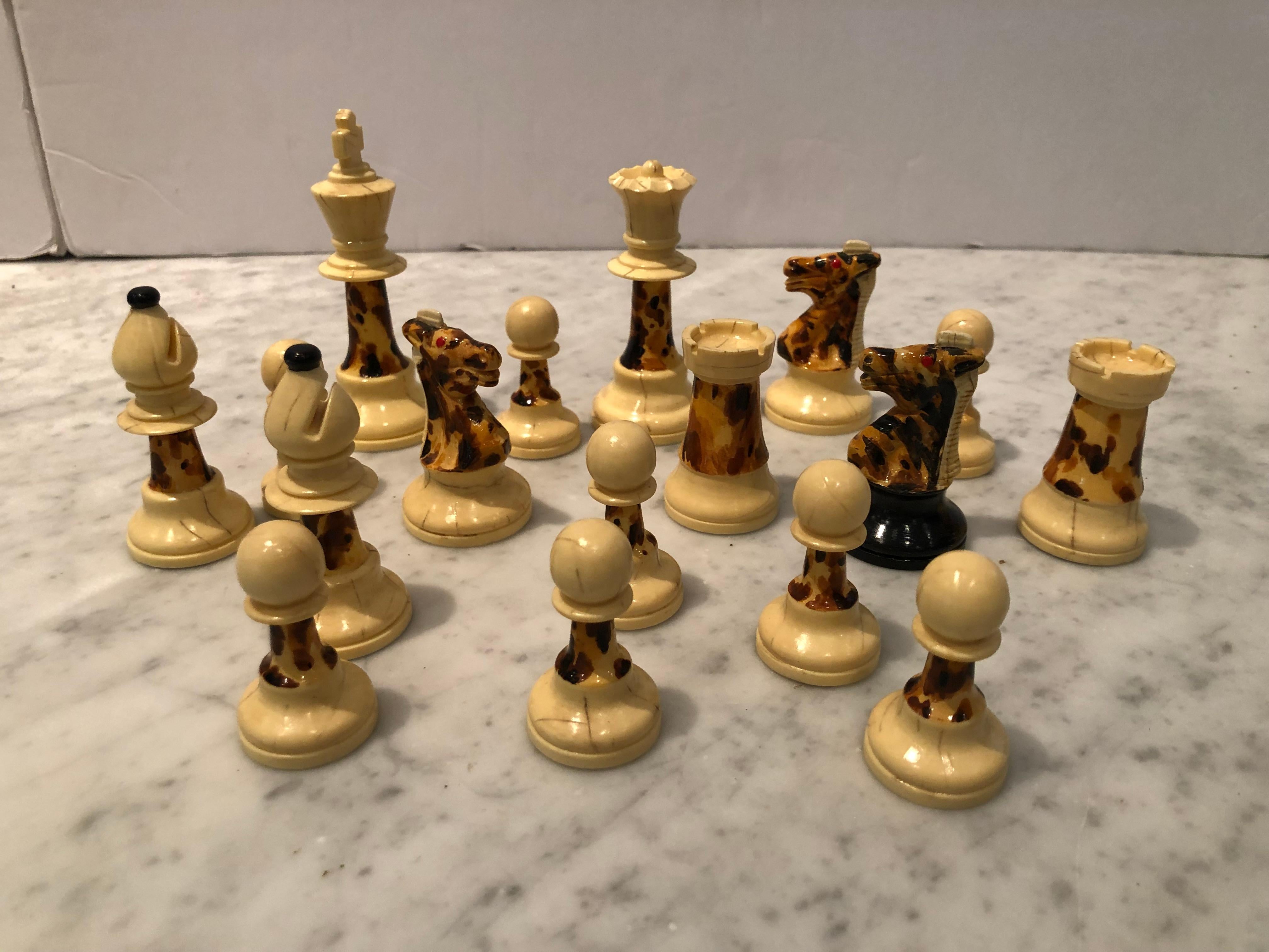 Hand-Painted Superlative Faux Tortoise and Inlaid Chess Set