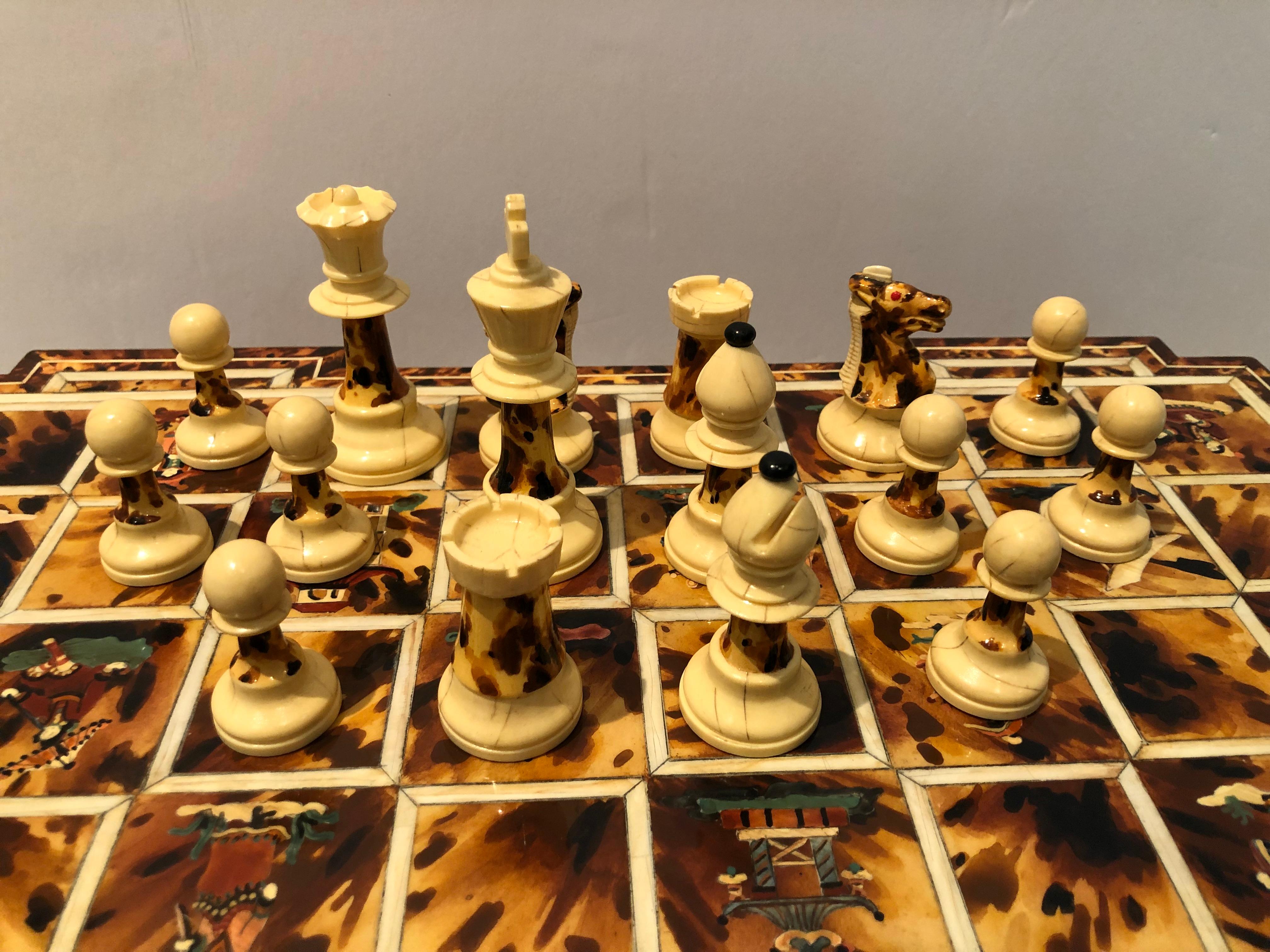 Superlative Faux Tortoise and Inlaid Chess Set 1