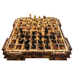 Superlative Faux Tortoise and Inlaid Chess Set