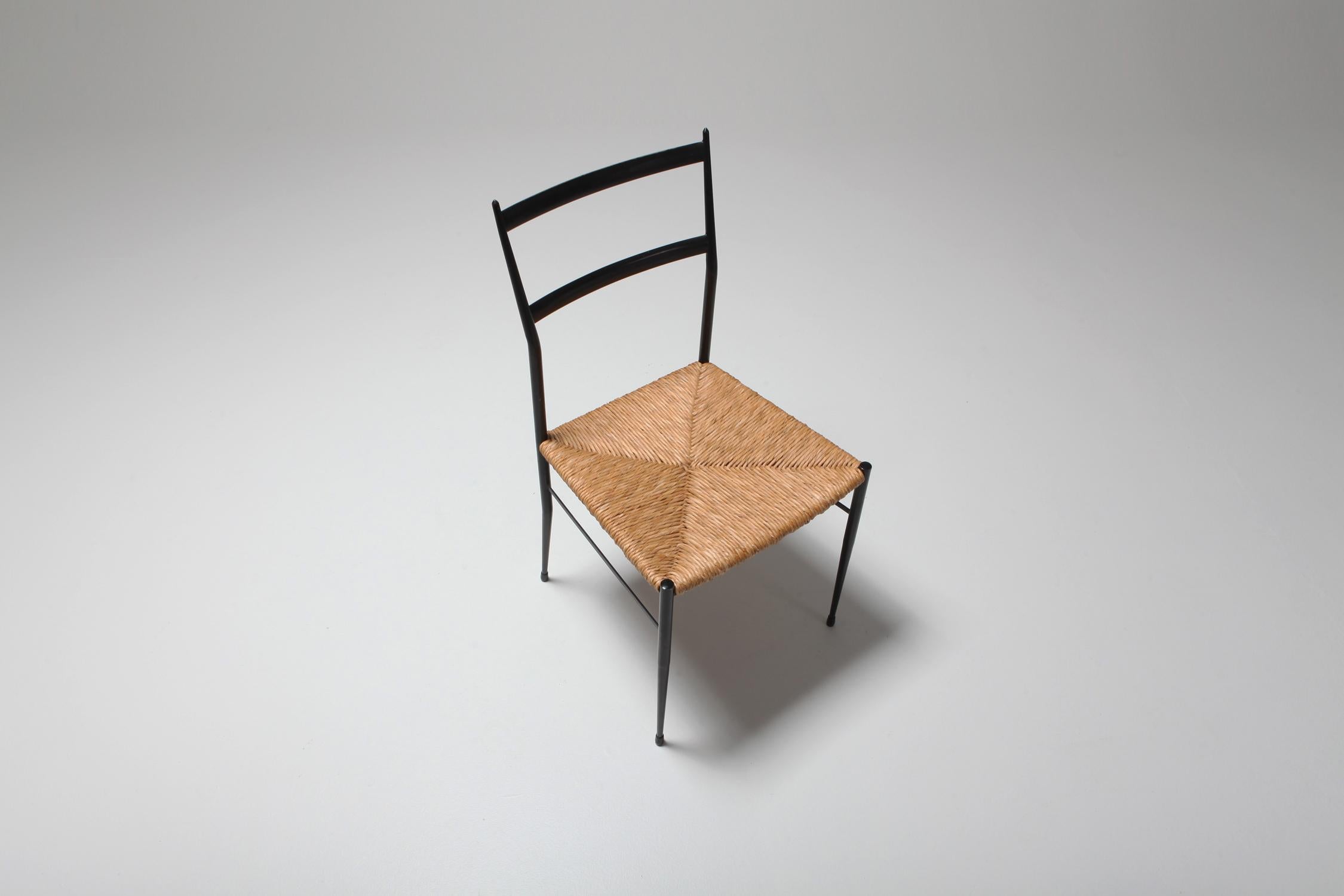 Superleggera-Stuhl von Gio Ponti für „De Bijenkorf“ aus schwarzem Metall und Schilfrohr 1