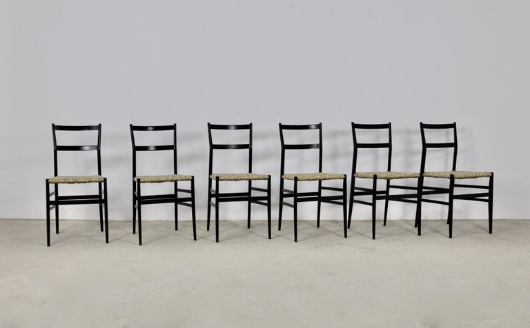 Mid-Century Modern Superleggera Chairs by Gio Ponti for Cassina, 1950S Set of 6 For Sale