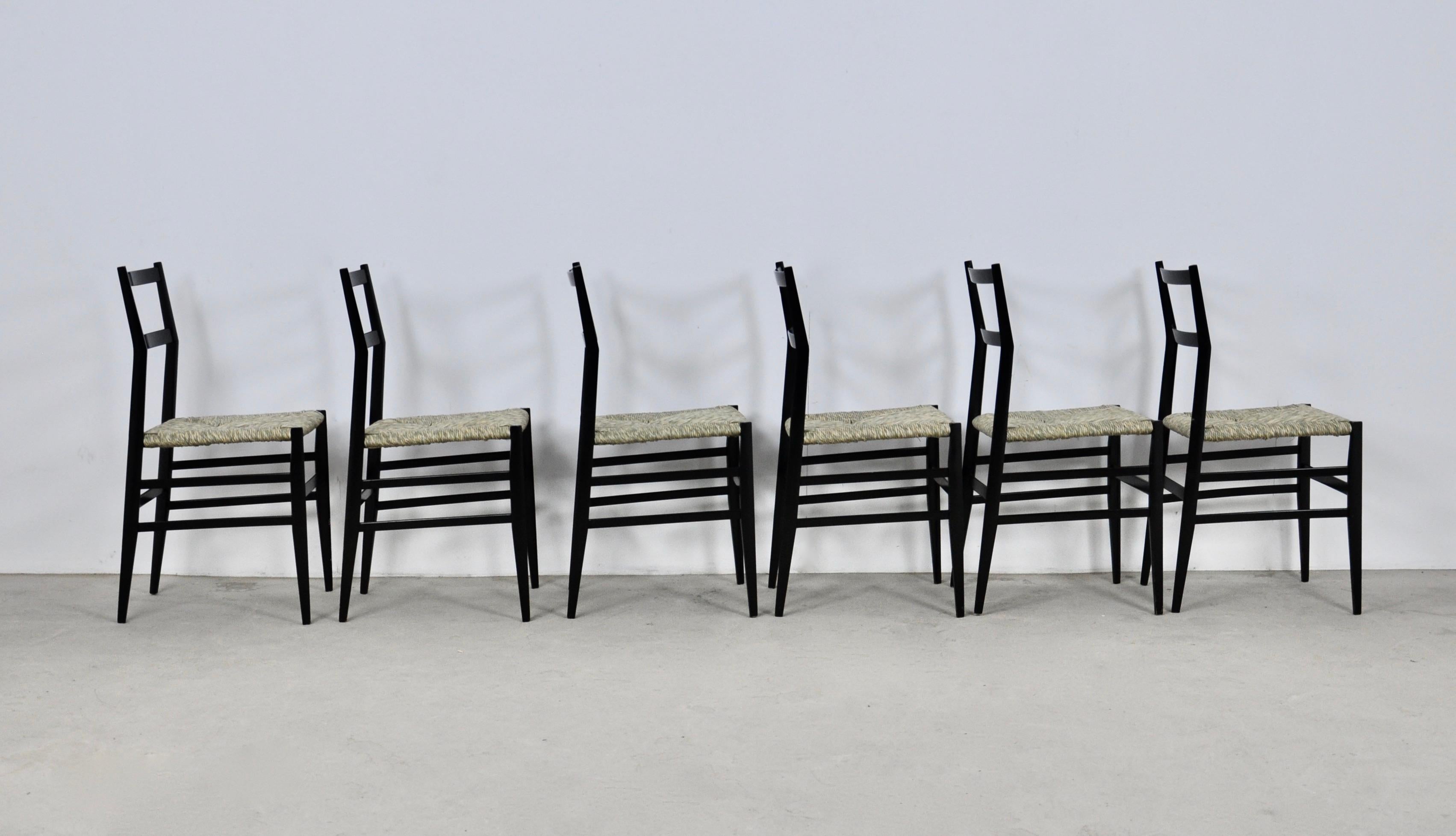 Italian Superleggera Chairs by Gio Ponti for Cassina, 1950S Set of 6