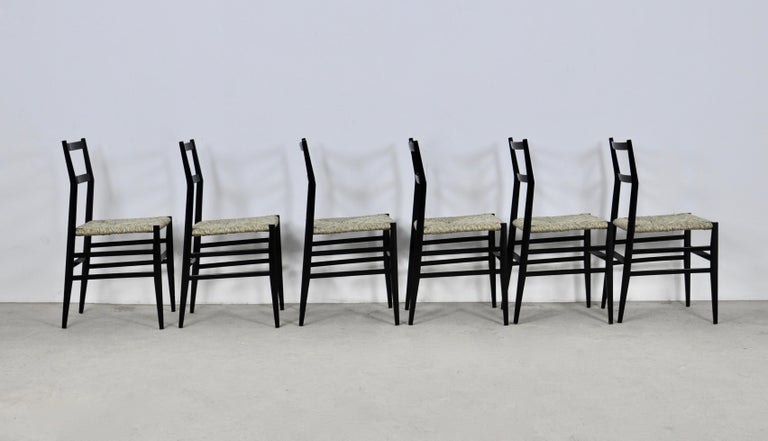 Italian Superleggera Chairs by Gio Ponti for Cassina, 1950S Set of 6 For Sale
