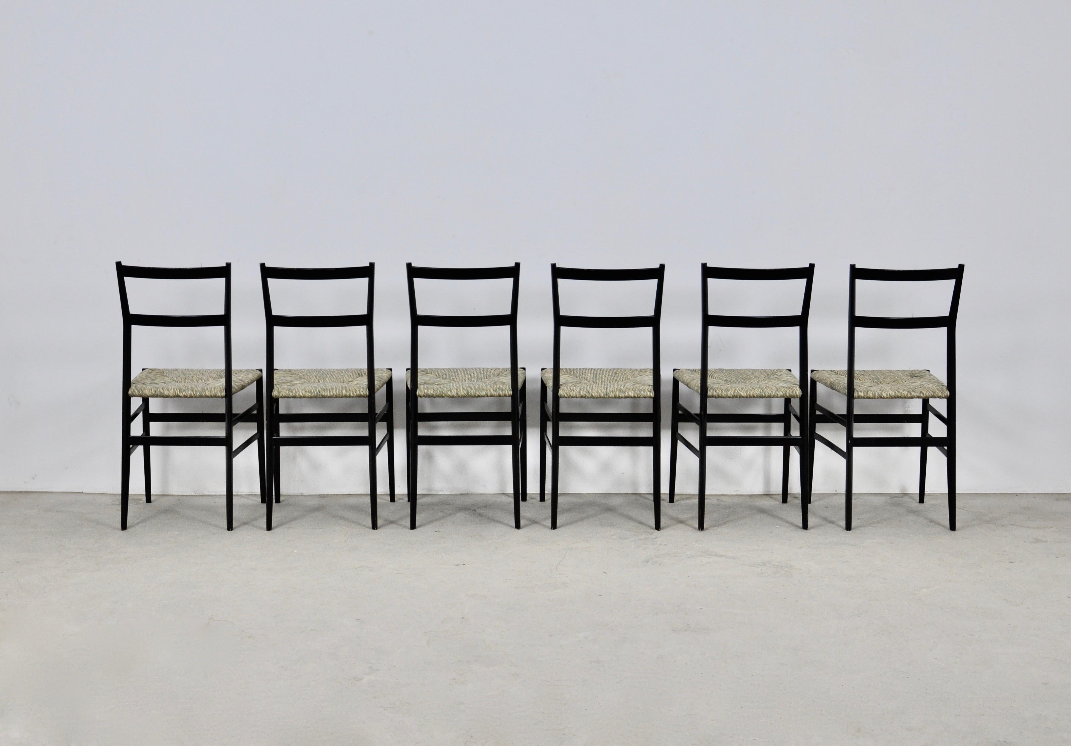 Superleggera Chairs by Gio Ponti for Cassina, 1950S Set of 6 In Good Condition In Lasne, BE