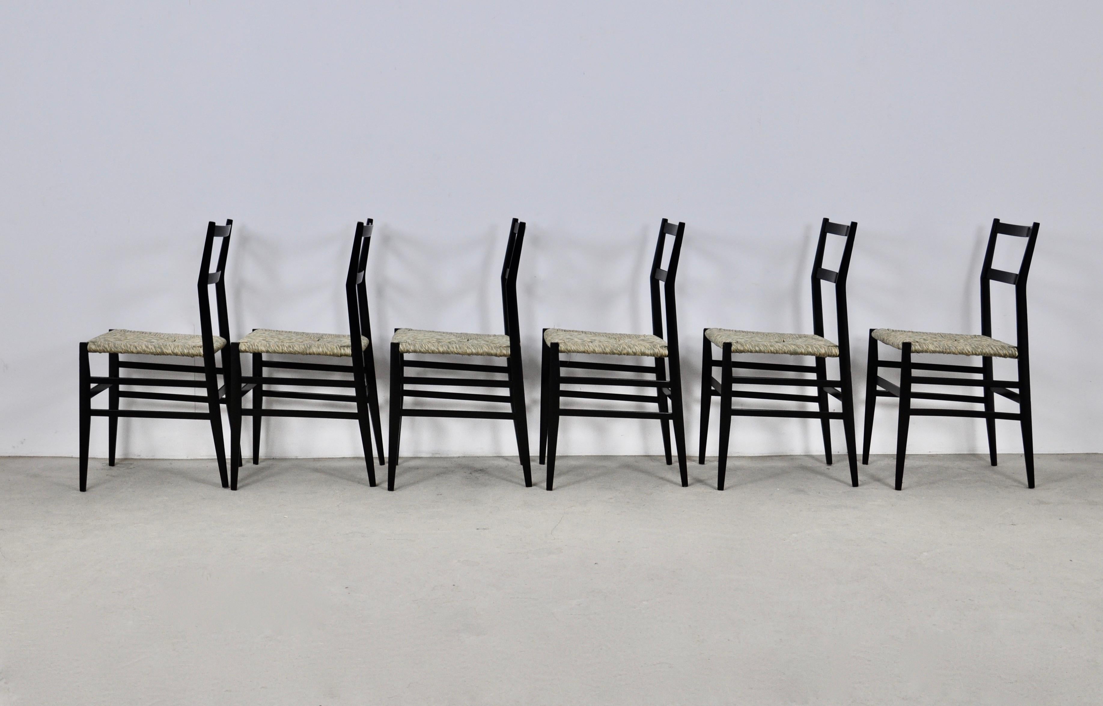 Mid-20th Century Superleggera Chairs by Gio Ponti for Cassina, 1950S Set of 6