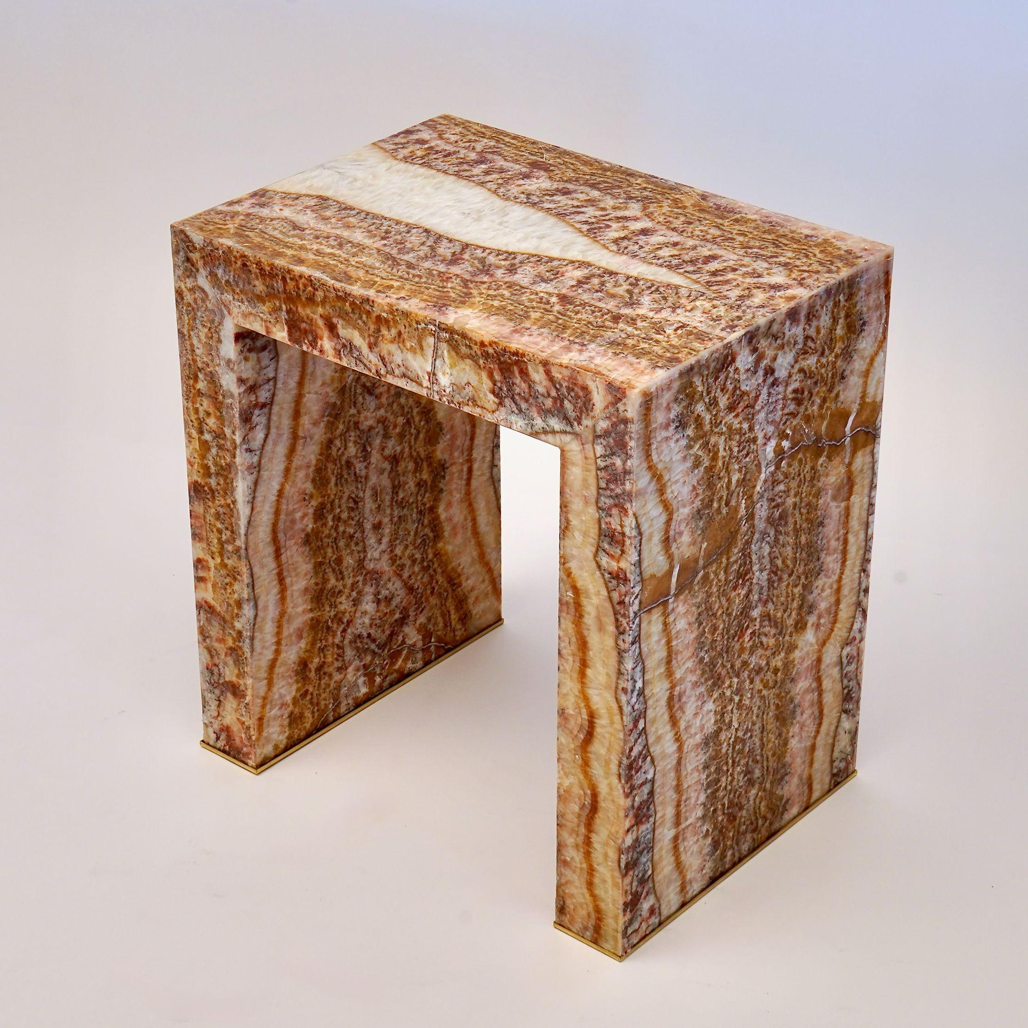 Modern Superleggero Light-weight Marble side table in Red Onyx, Piattelli Design For Sale