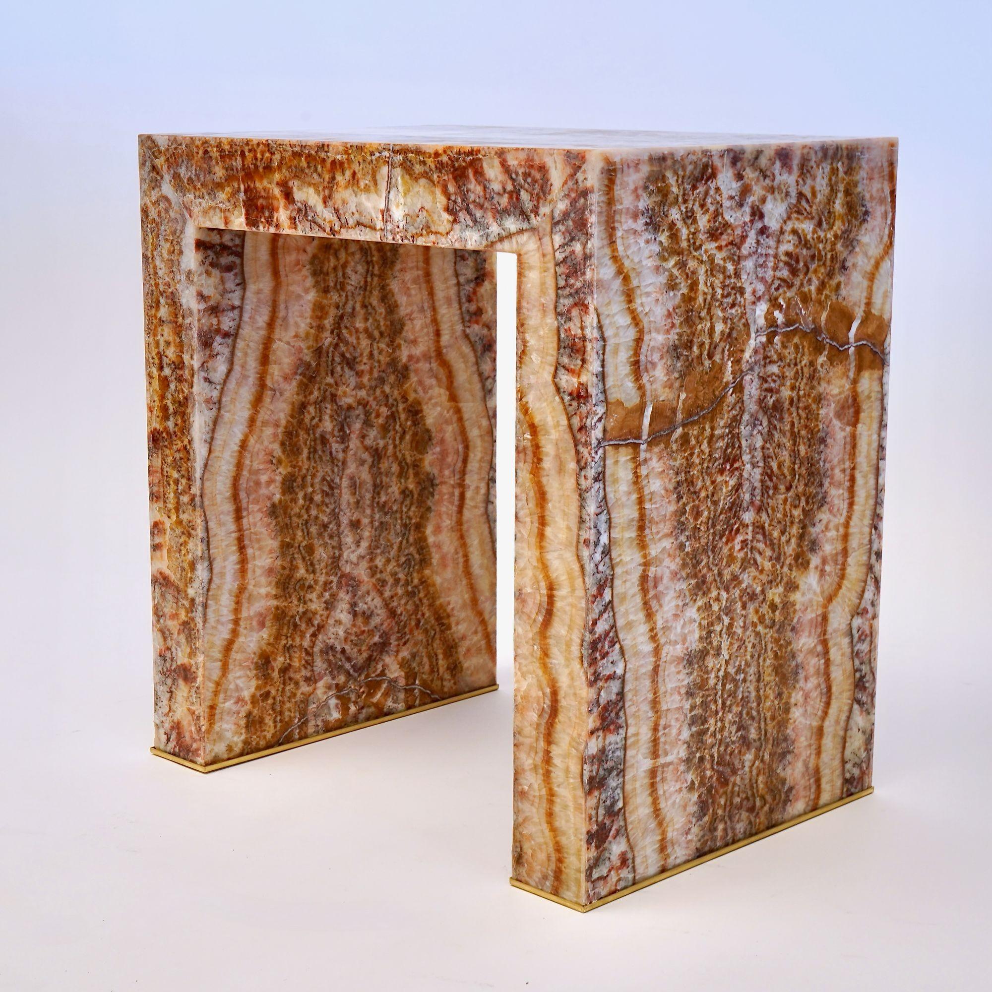 Contemporary Superleggero Light-weight Marble side table in Red Onyx, Piattelli Design For Sale