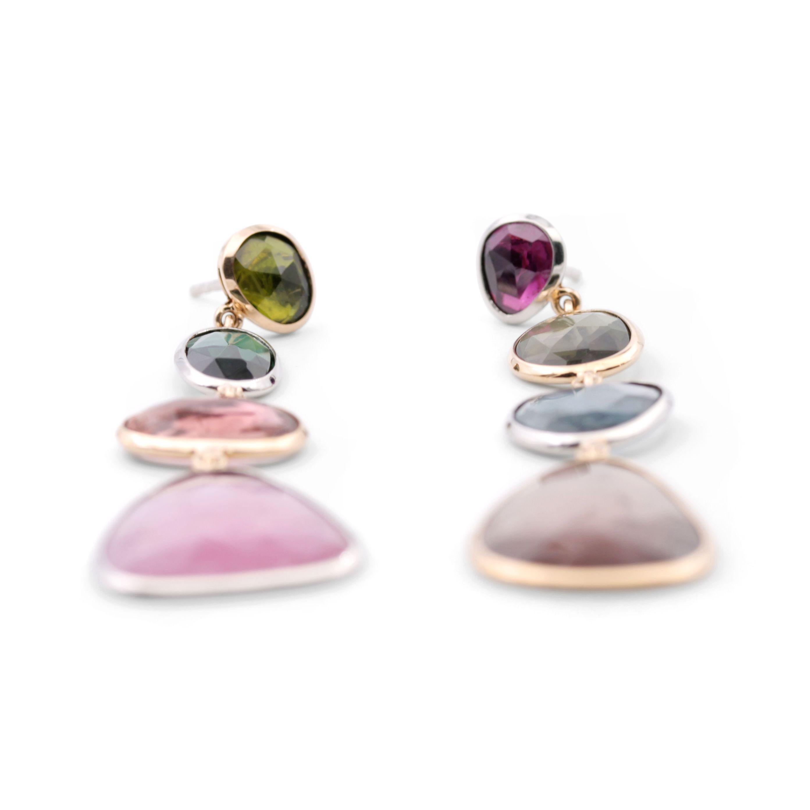 Pendientes de Turmalina Multicolor Superligeros y Planos en venta 5