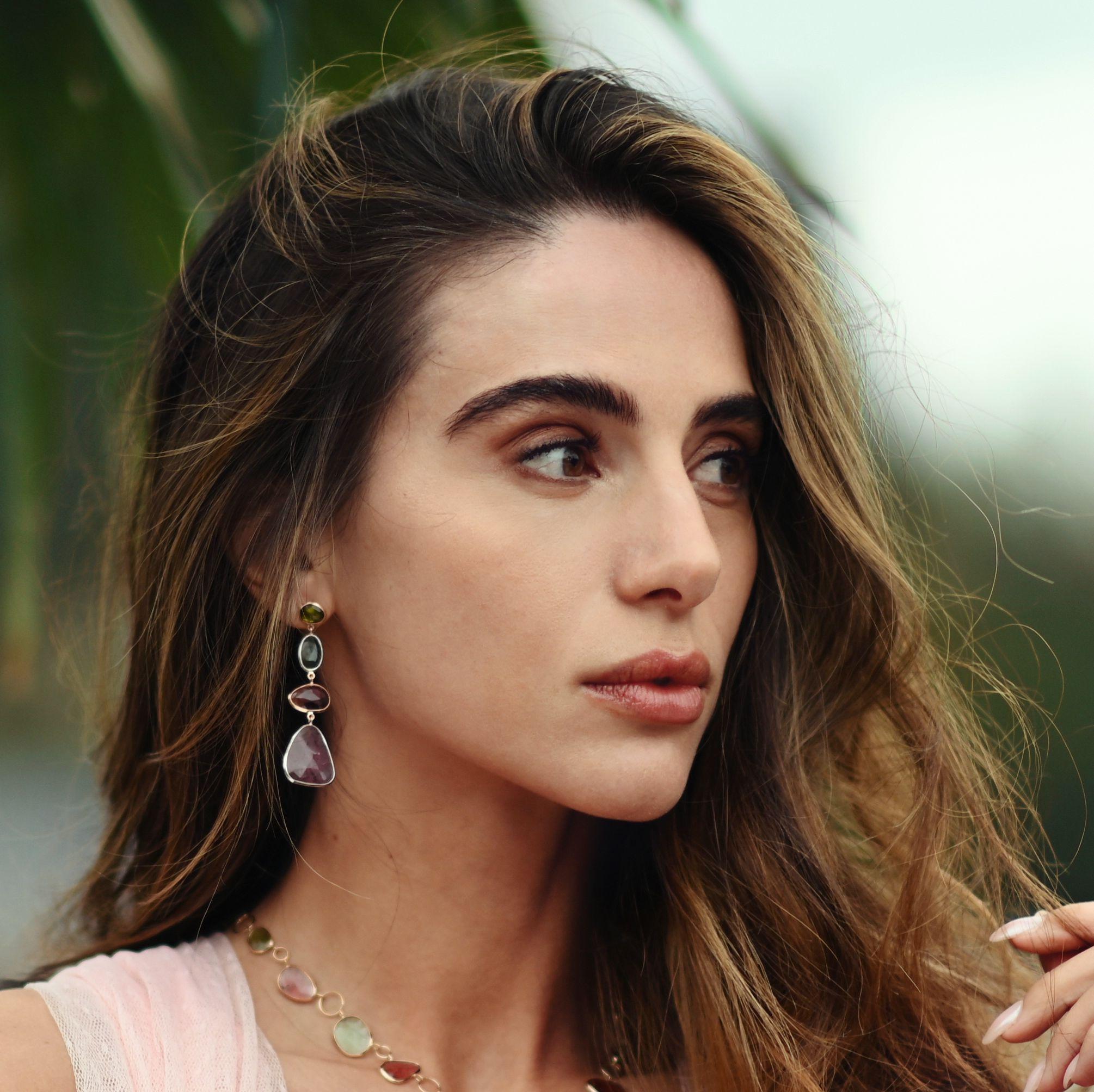 Pendientes de Turmalina Multicolor Superligeros y Planos en venta 8
