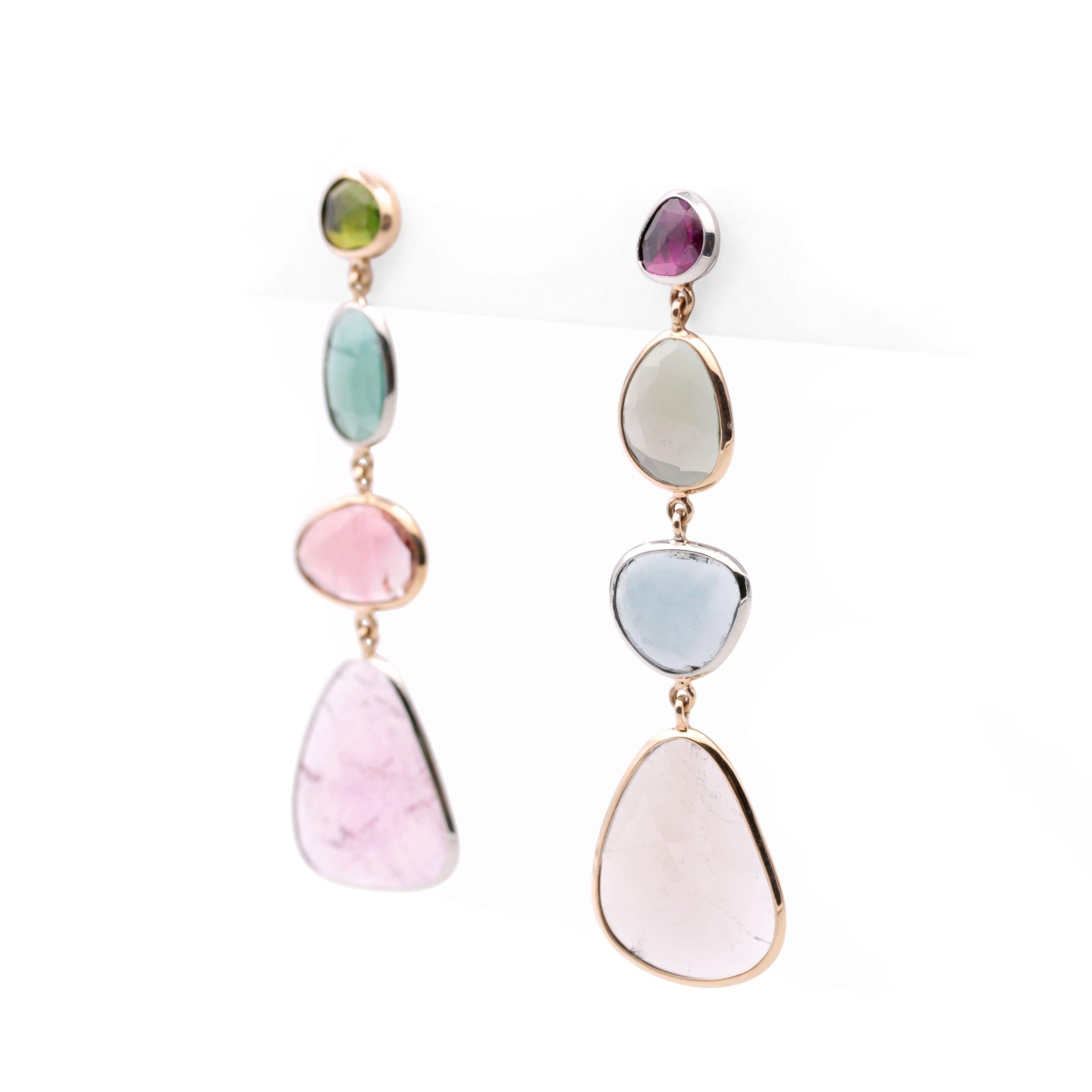 Pendientes de Turmalina Multicolor Superligeros y Planos en Nuevo estado para la venta en Vösendorf, AT