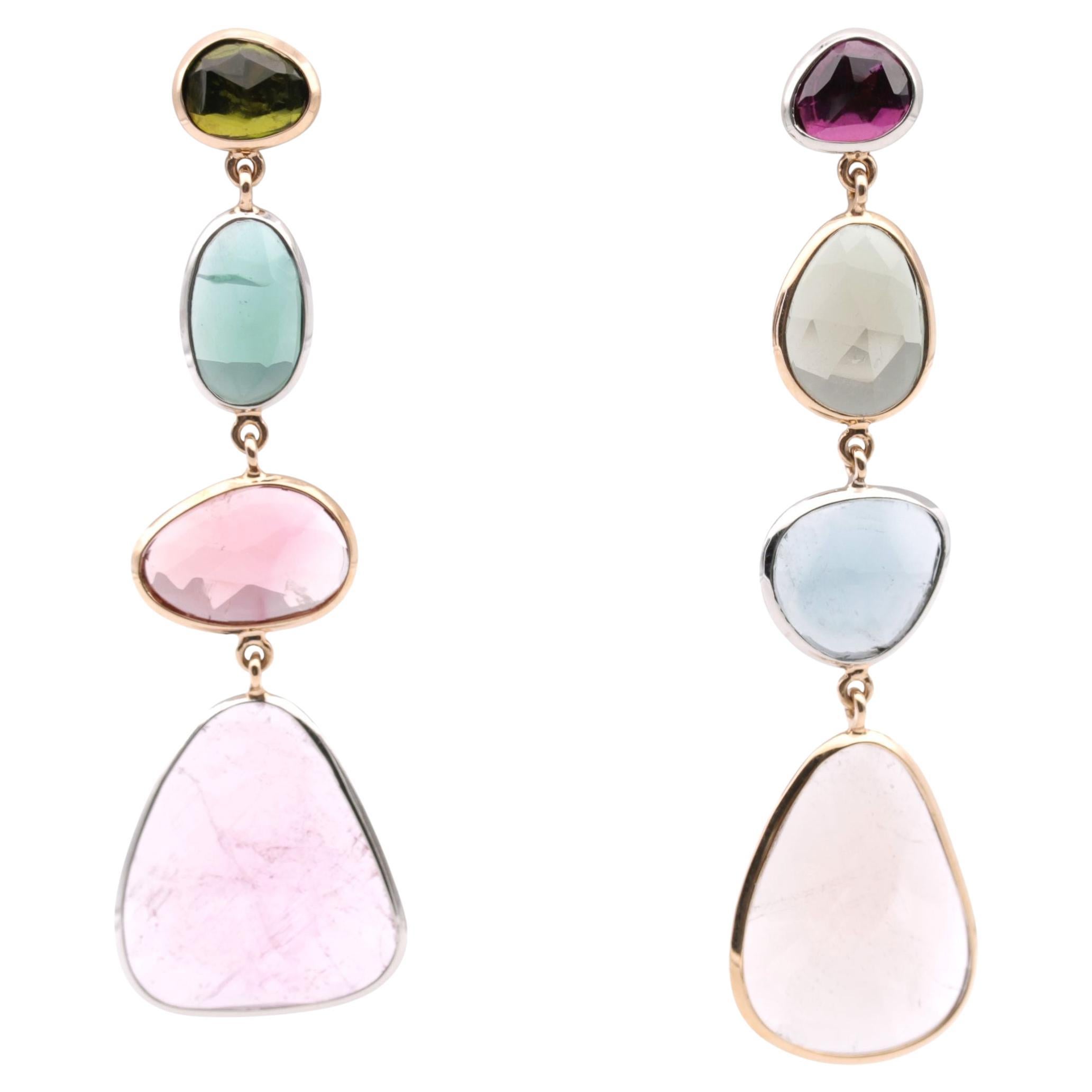 Superlight and Flat Multicolor Tourmaline Earrings
