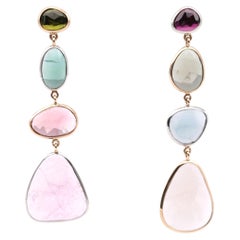 Boucles d'oreilles plates et brillantes en tourmaline multicolore