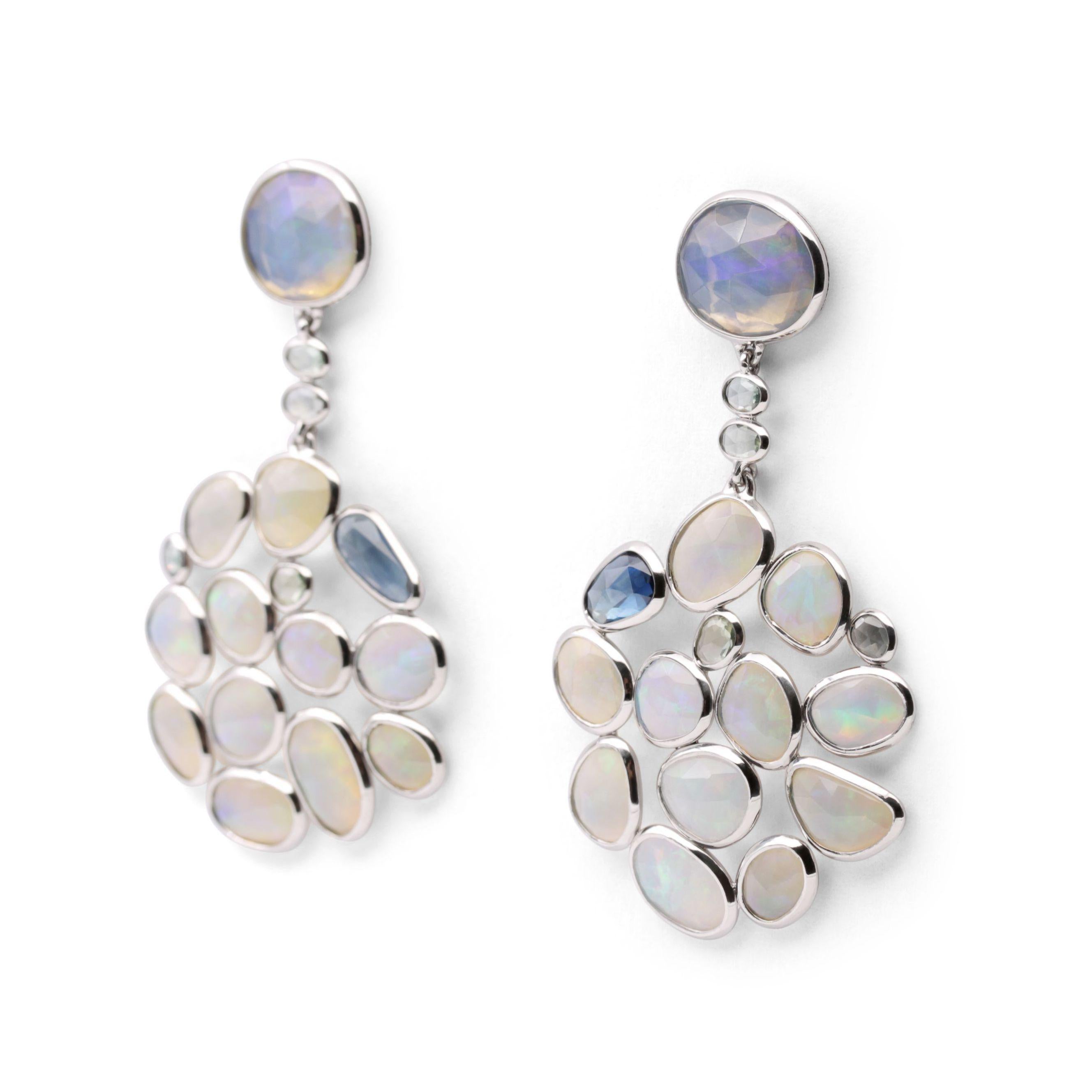 Rose Cut Superlight and Flat Opal and Blue Sapphire Earrings For Sale