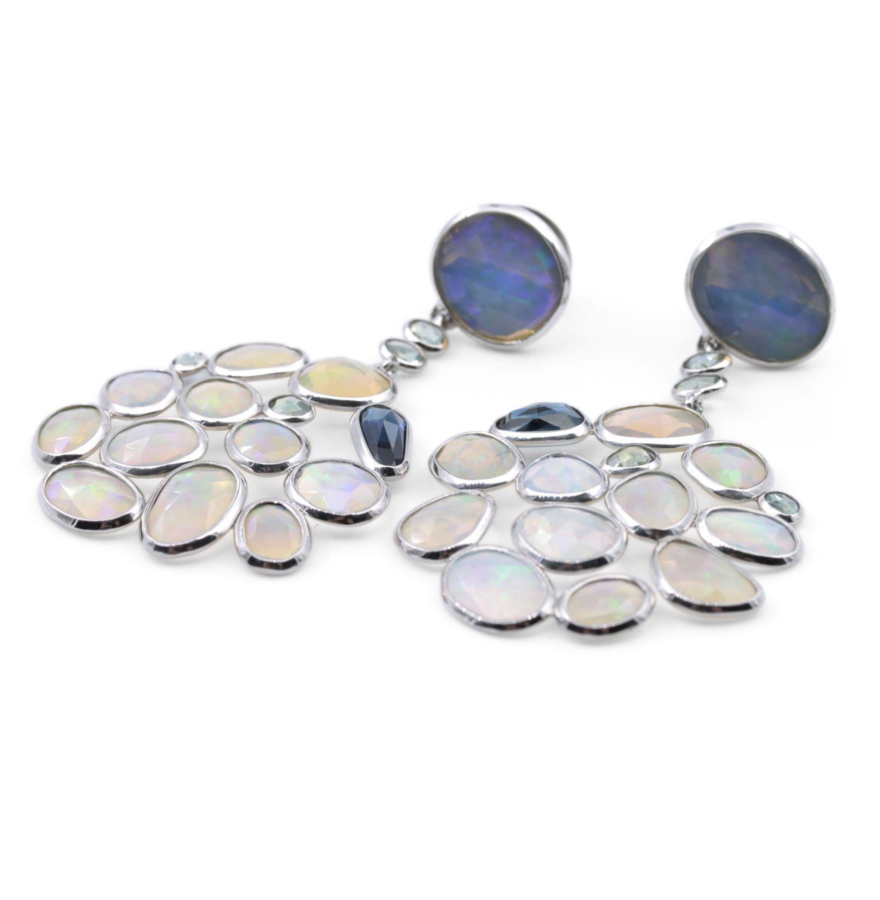 Women's Superlight and Flat Opal and Blue Sapphire Earrings For Sale