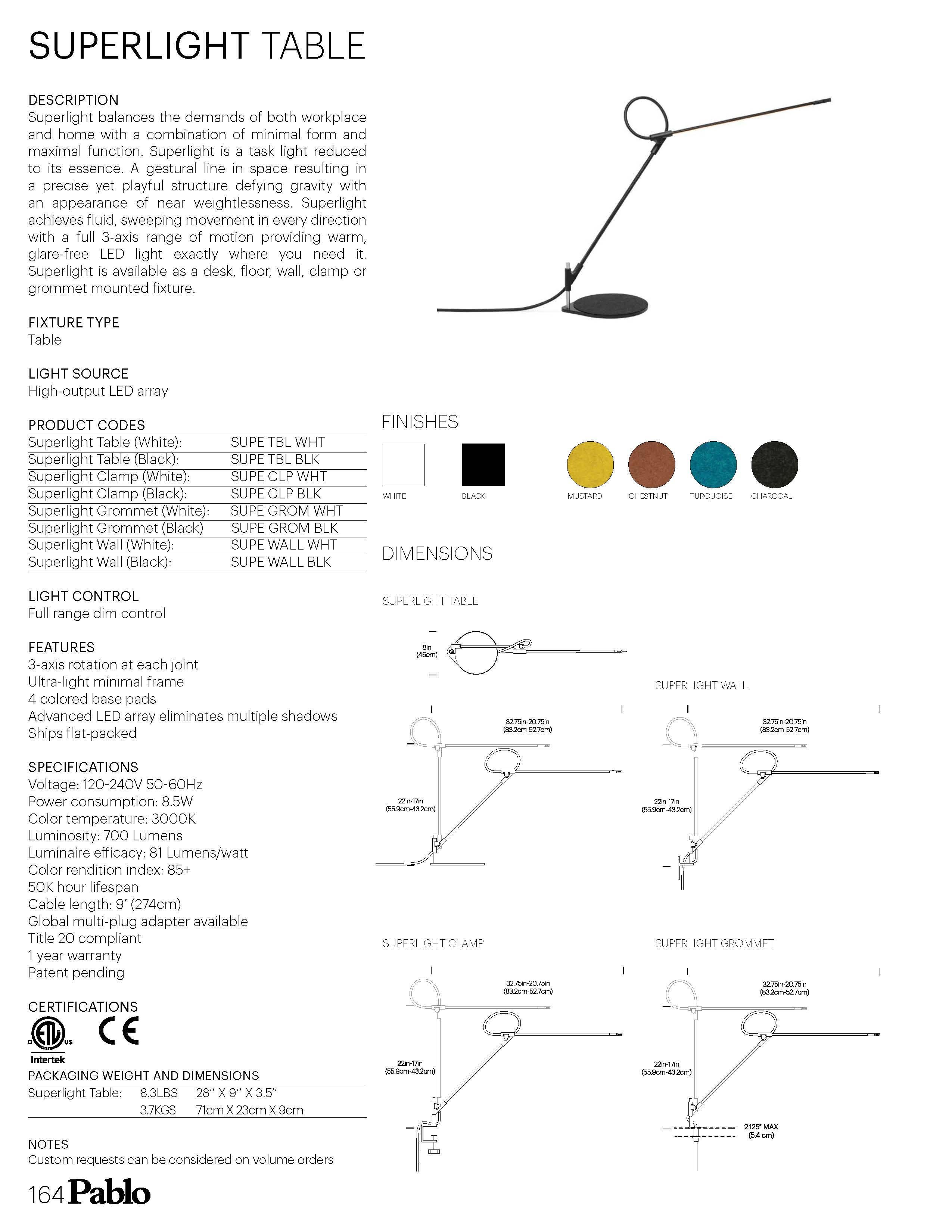 Aluminium Lampe de bureau Superlight noire par Pablo Designs en vente