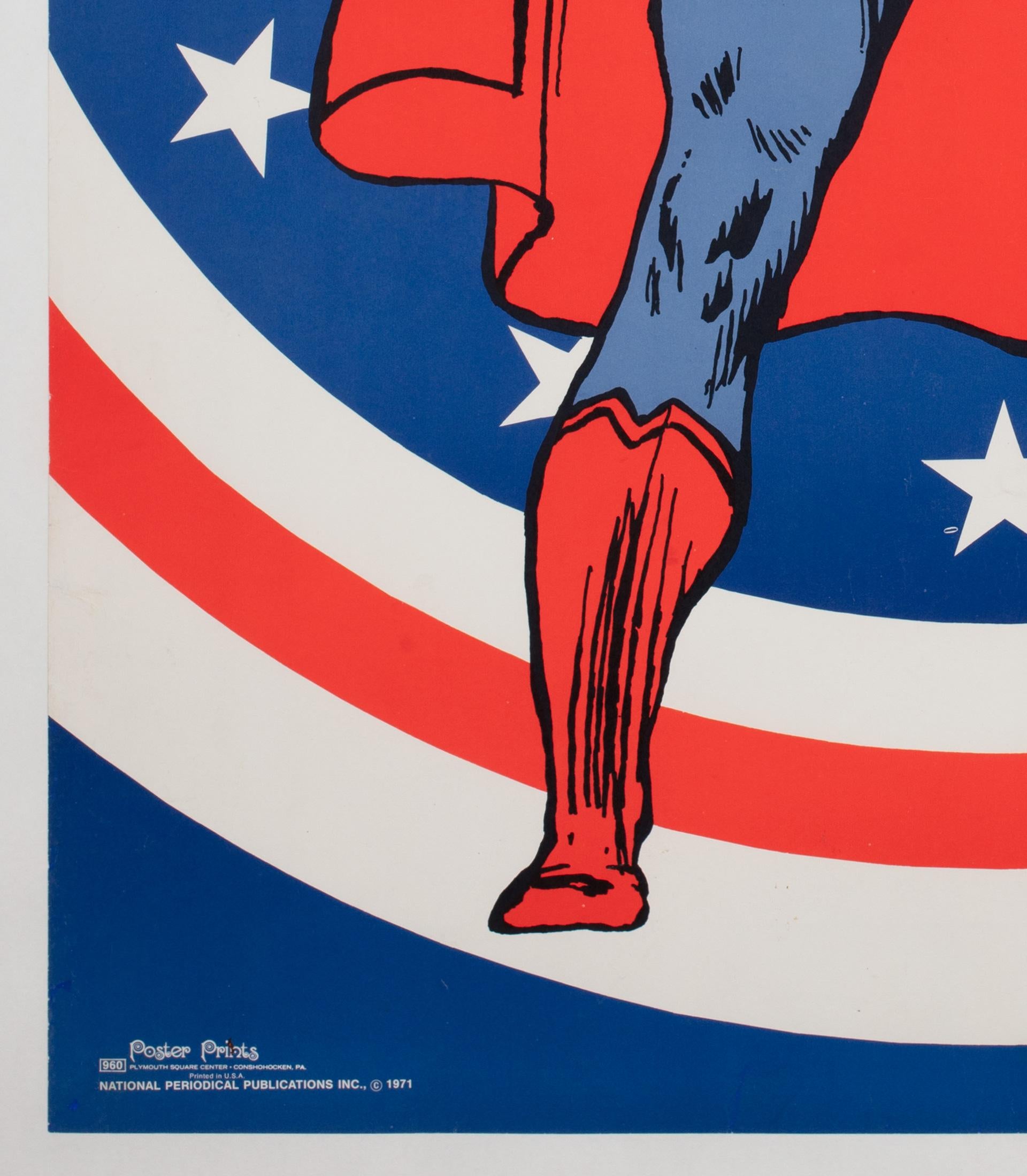 American Superman 1971 Vintage Bullseye Peace Panel Poster, Linen Backed For Sale