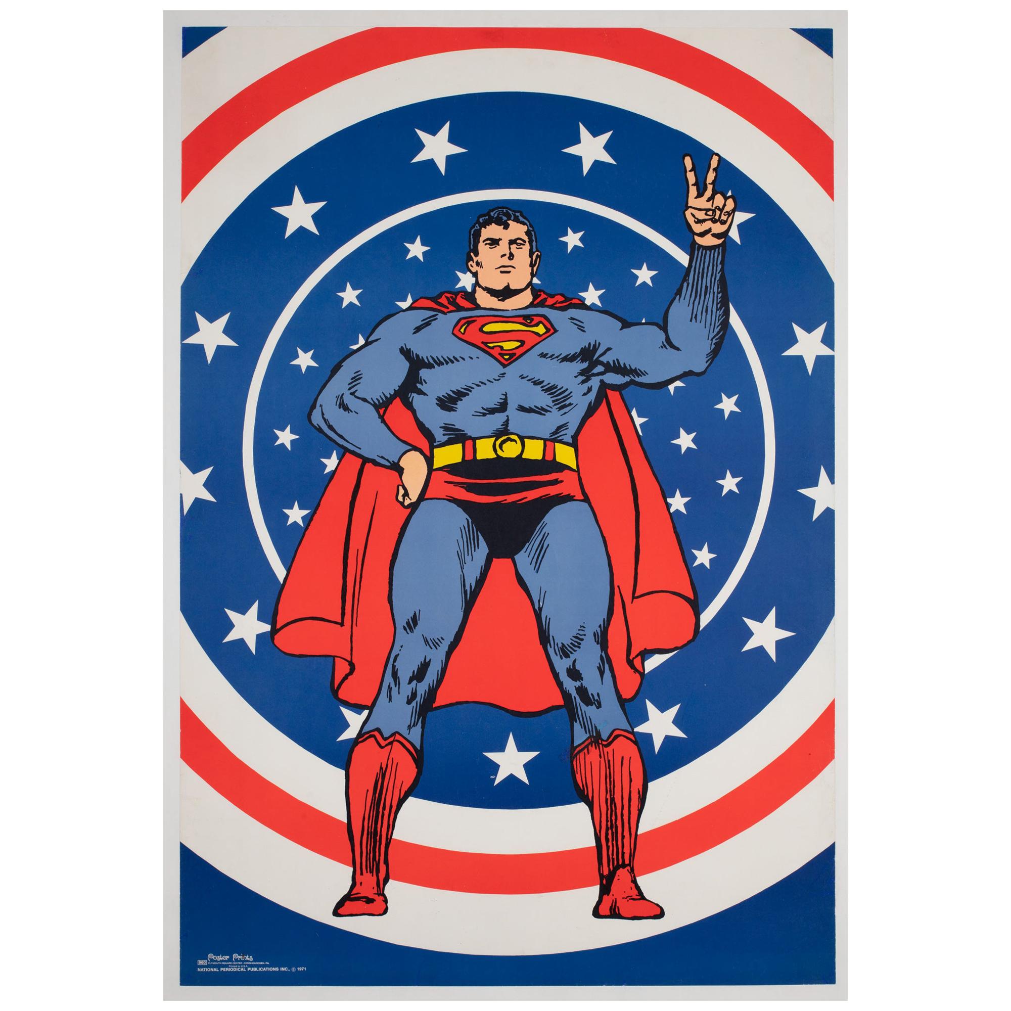 Superman 1971 Vintage Bullseye Peace Panel Poster, Linen Backed For Sale