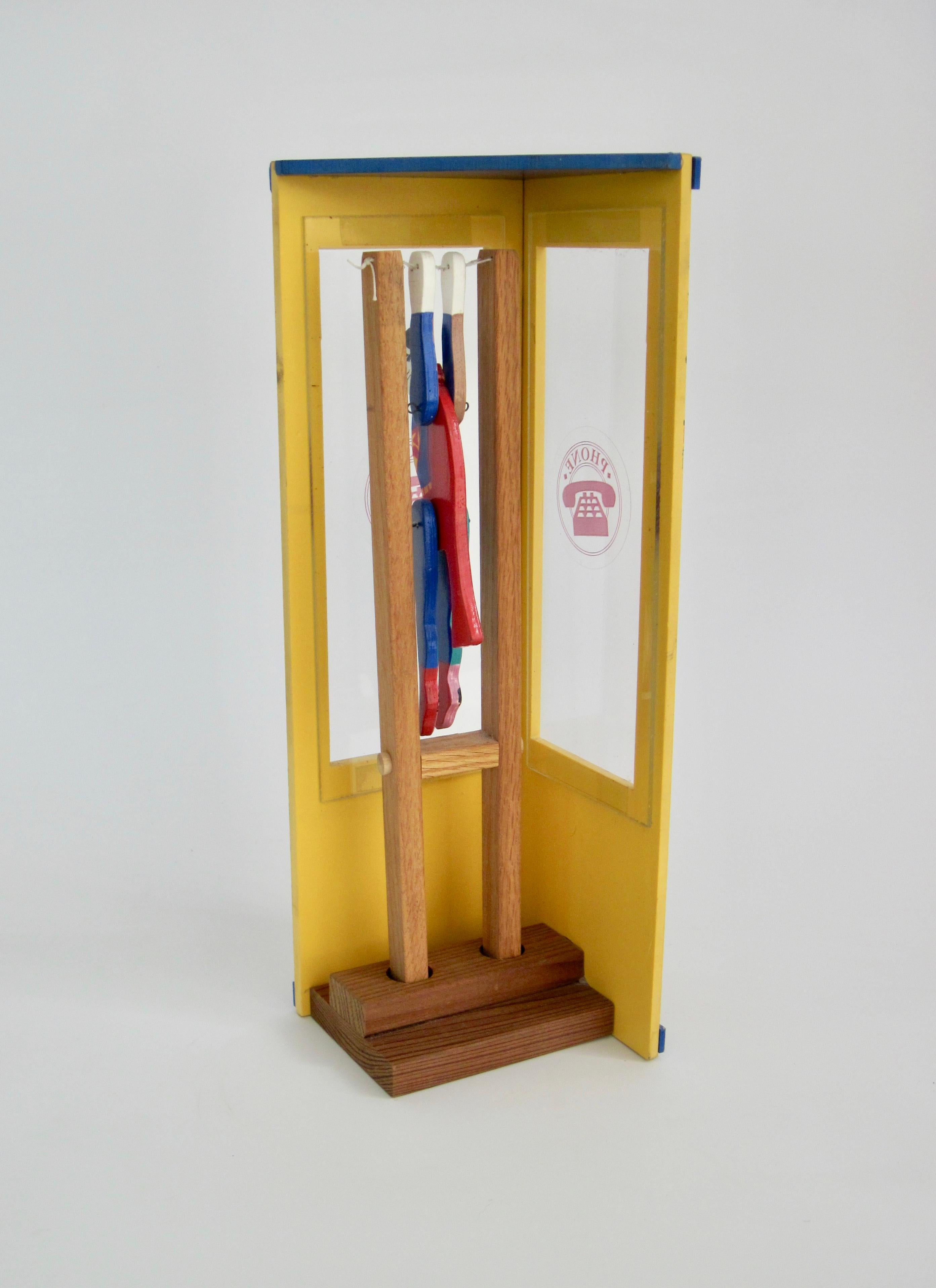 Superman/Clark Kent Wooden Trapeze Artist Toy with Graffiti Phone Booth For Sale 1
