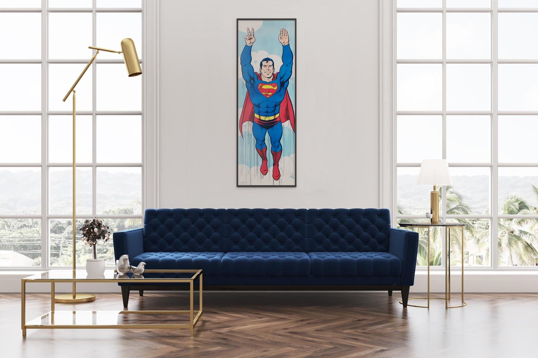 A super cool, super huge, super rare vintage 1971 Superman poster!

Fantastic original authorised commercial Superman Peace poster designed by Swan and Anderson and printed by Poster Prints. These posters were only printed originally in limited