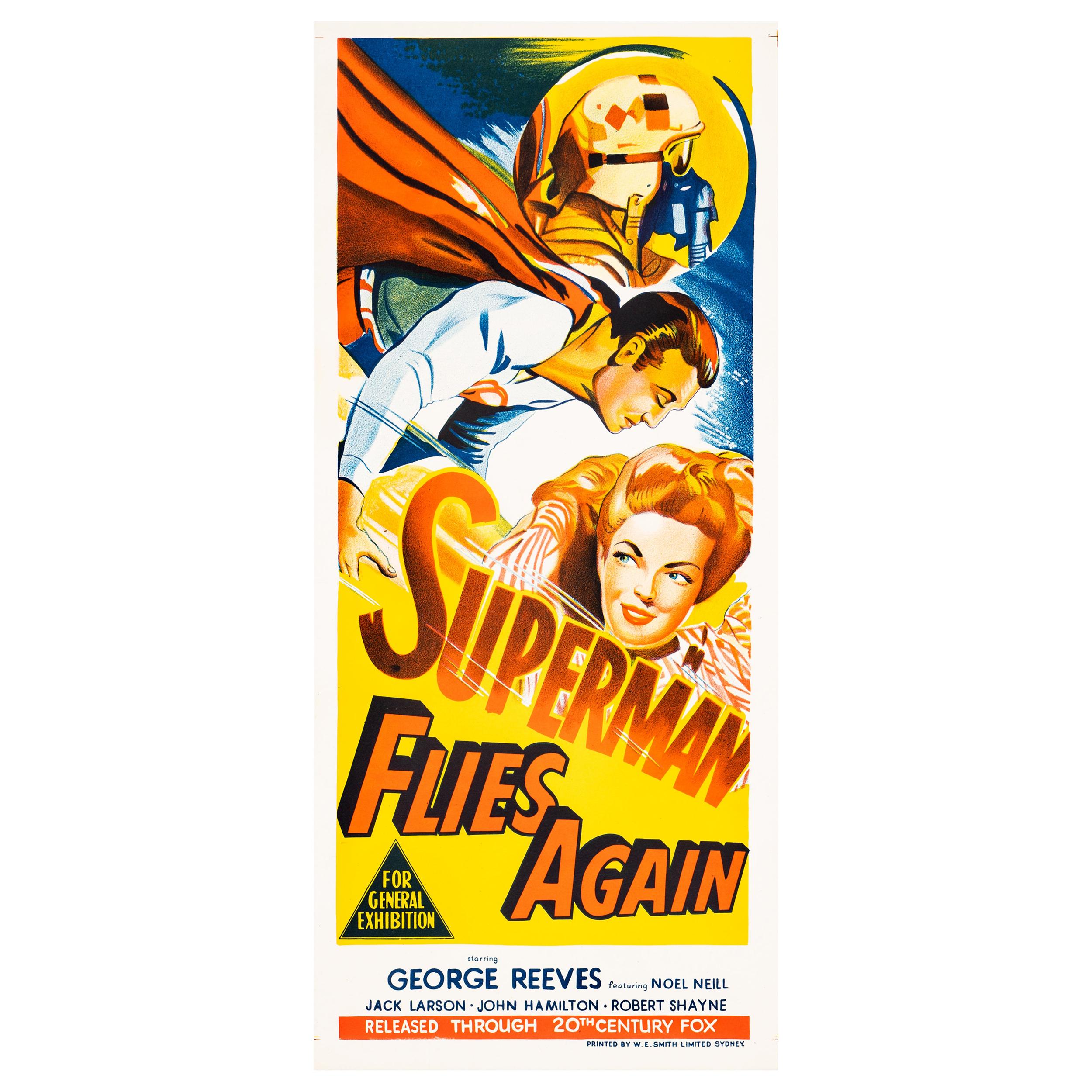 'Superman Flies Again' Original Vintage Australian Daybill Movie Poster, 1954 For Sale