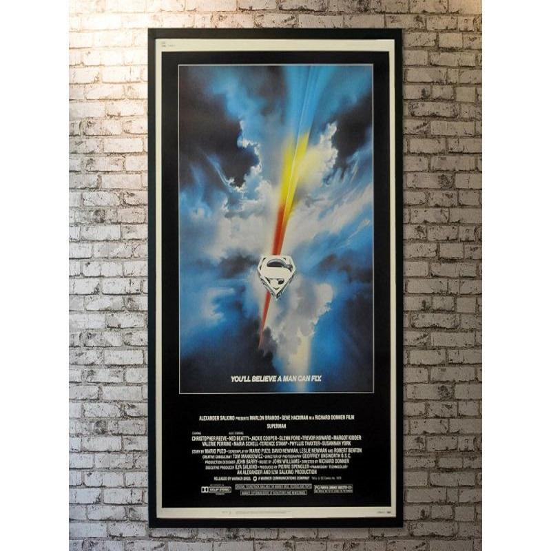 Superman, unframed poster, 1978

US 40 x 60 (40 X 60 Inches). Scientist Jor-El rockets his infant son, Kal-El, to safety on Earth. Kal is raised as Clark Kent and develops unusual abilities and powers to become Superman who fights for truth and