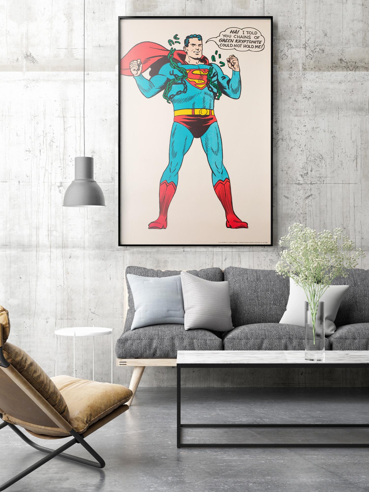 Ha! I told you chains of green kryptonite could not hold me!

Fabulous original 1960s Superman poster - Printed by G & F Posters NYC official licensees Copyright National Periodical Publications Inc 1966. 

This vintage poster have been