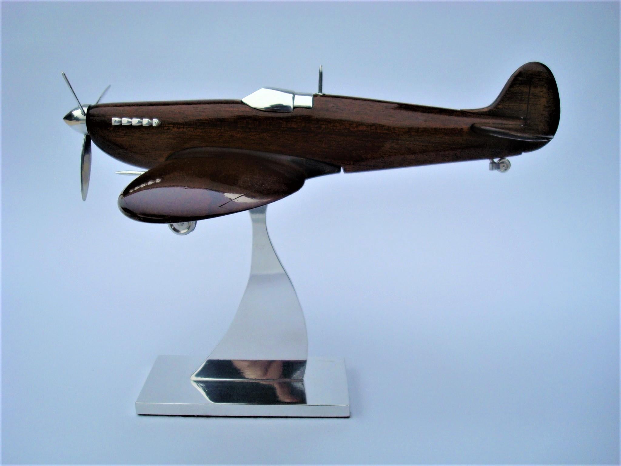 20th Century Supermarine Spitfire Wooden & Aluminum Airplane Desk Model, Asprey, ca 1940's