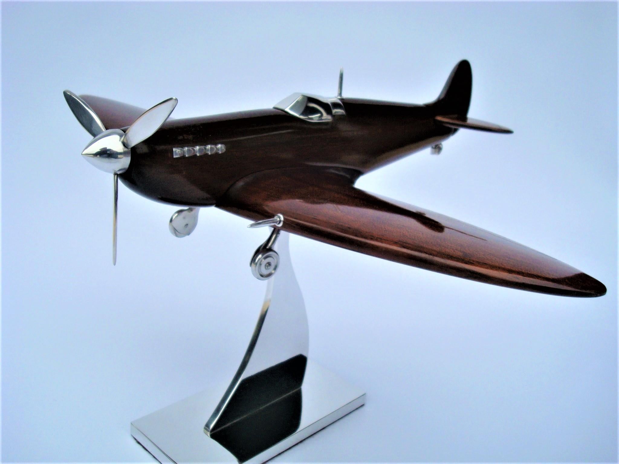 British Supermarine Spitfire Wooden & Aluminum Airplane Desk Model, Asprey, ca 1940's