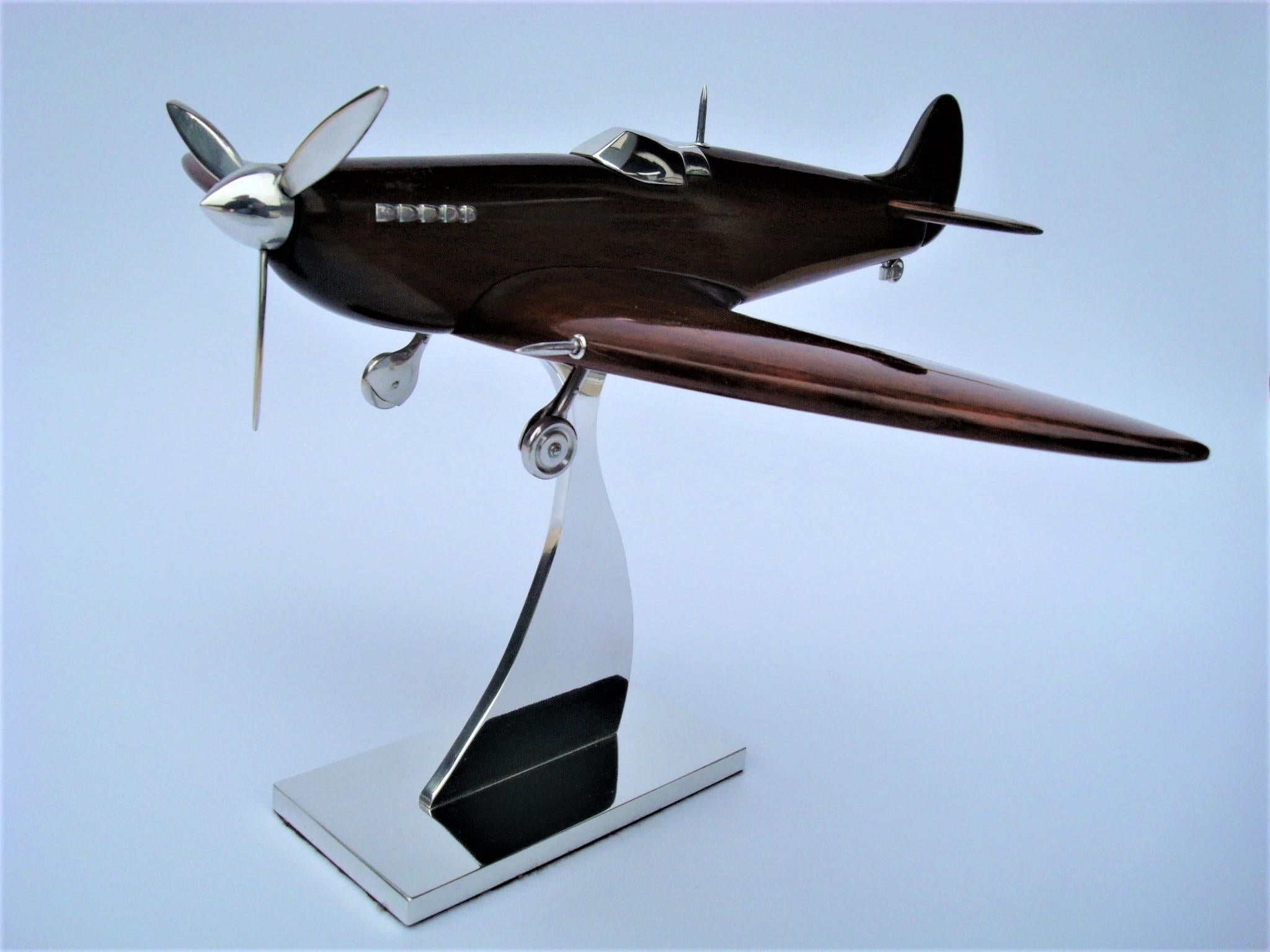 Polished Supermarine Spitfire Wooden & Aluminum Airplane Desk Model, Asprey, ca 1940's