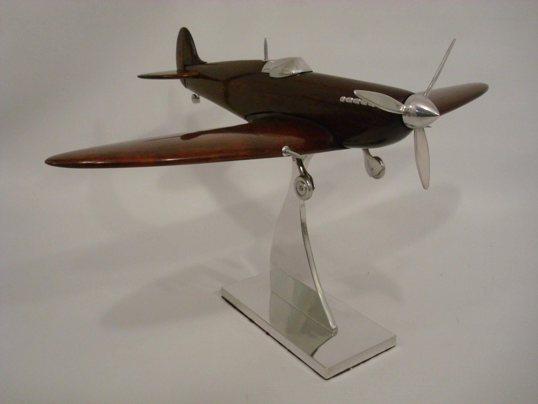 20th Century Supermarine Spitfire Wooden & Aluminum Airplane Desk Model, Asprey, ca 1940's