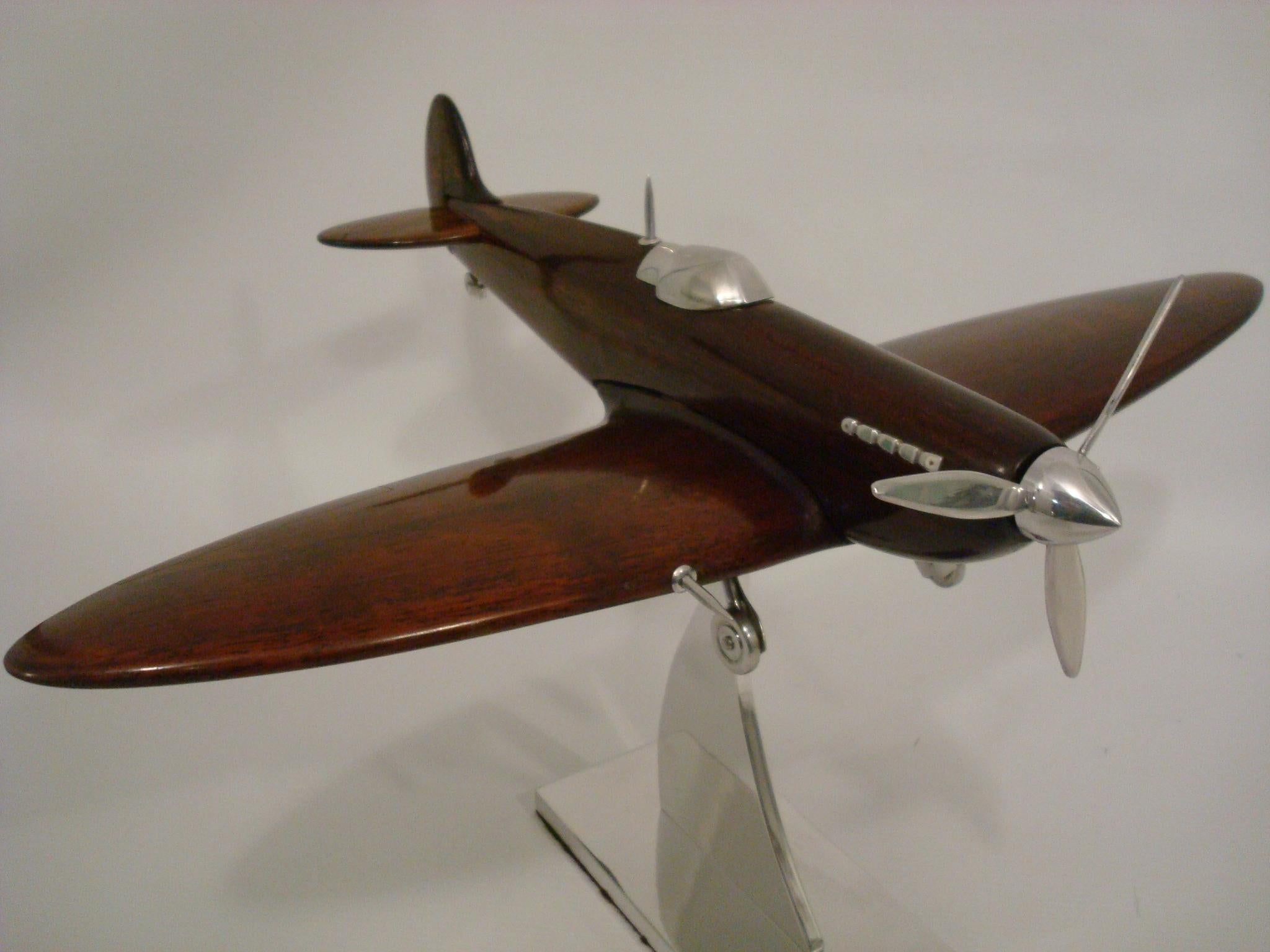 Supermarine Spitfire Wooden & Aluminum Airplane Desk Model, Asprey, ca 1940's 1