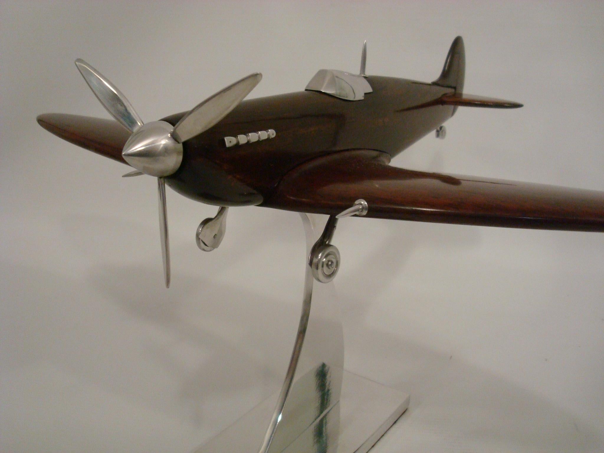 Supermarine Spitfire Wooden & Aluminum Airplane Desk Model, Asprey, ca 1940's 2