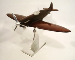 Supermarine Spitfire Wooden & Aluminum Airplane Desk Model, Asprey, ca 1940's