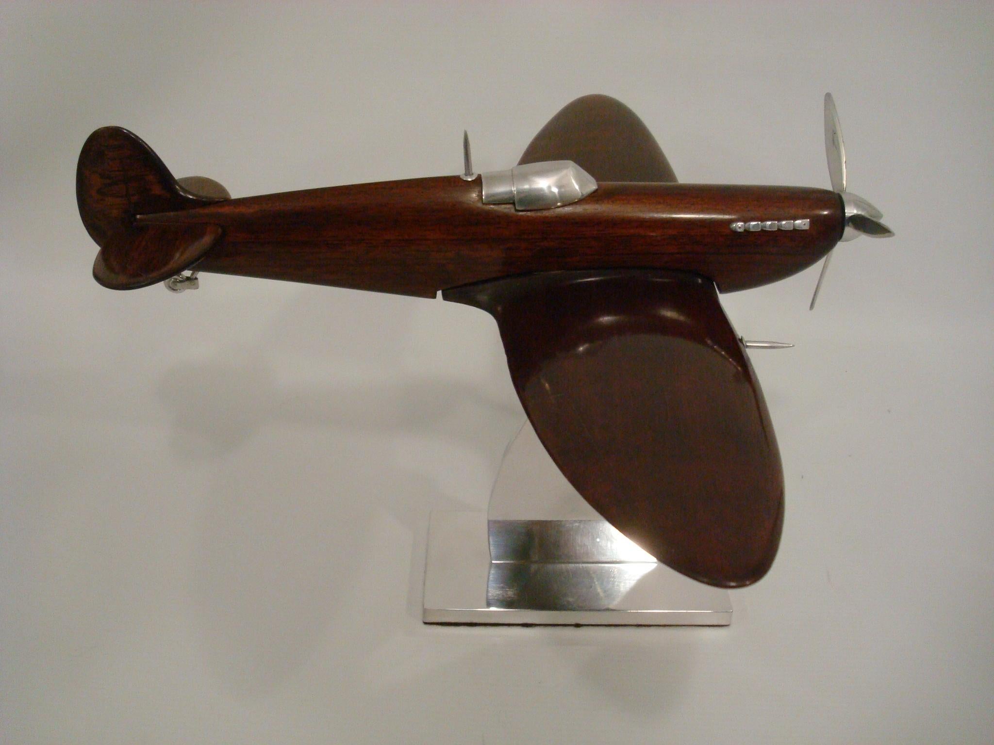 Supermarine Spitfire Wooden & Aluminum Airplane Desk Model, Asprey, ca 1940's In Good Condition In Buenos Aires, Olivos