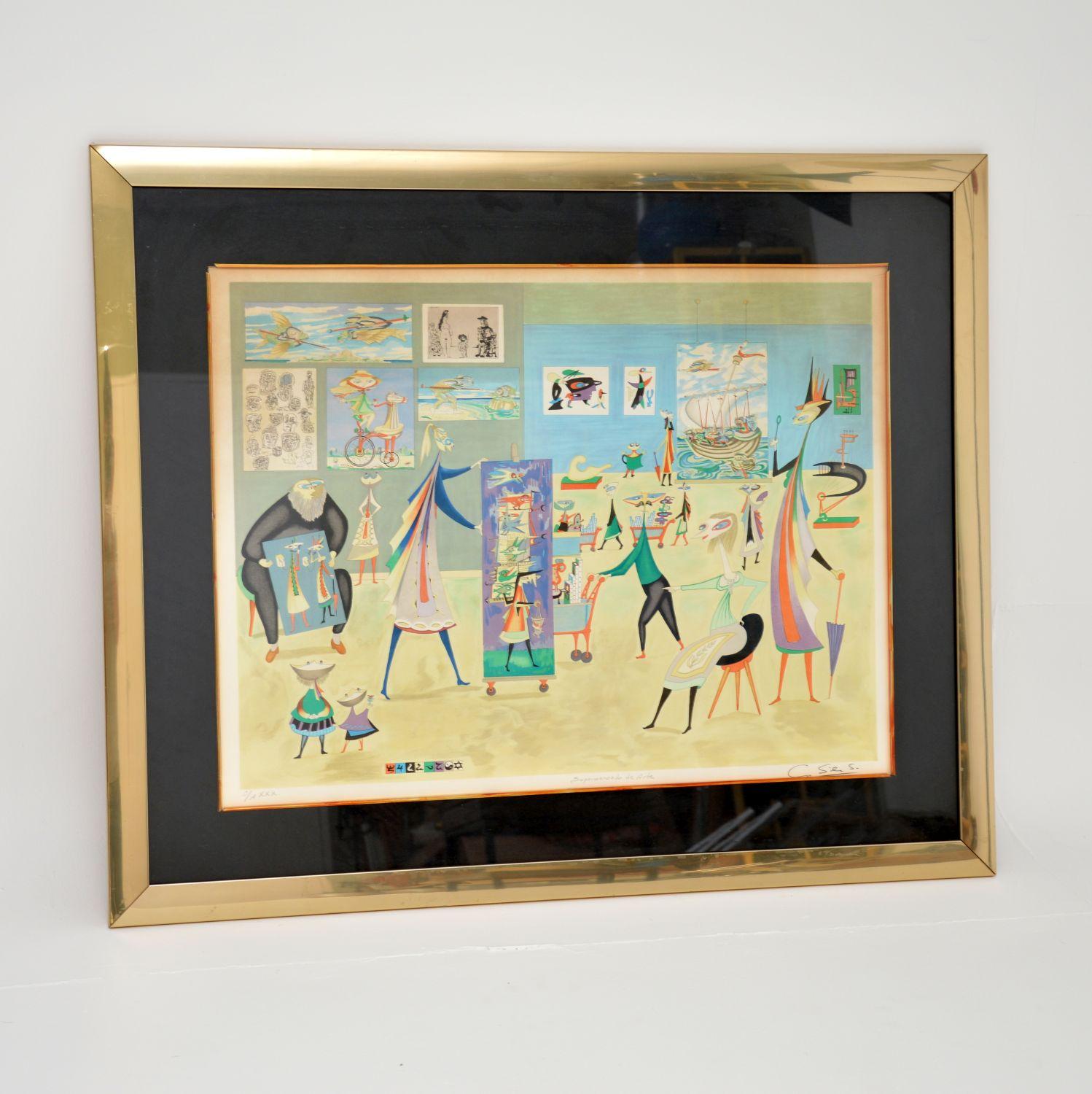 A fabulous artist signed lithograph print by the famous Colombian artist Guillermo Silva. This dates from circa 1965.

This framed print is a great size, and has a lively and playful subject. It is absolutely beautiful in my opinion! Signed and
