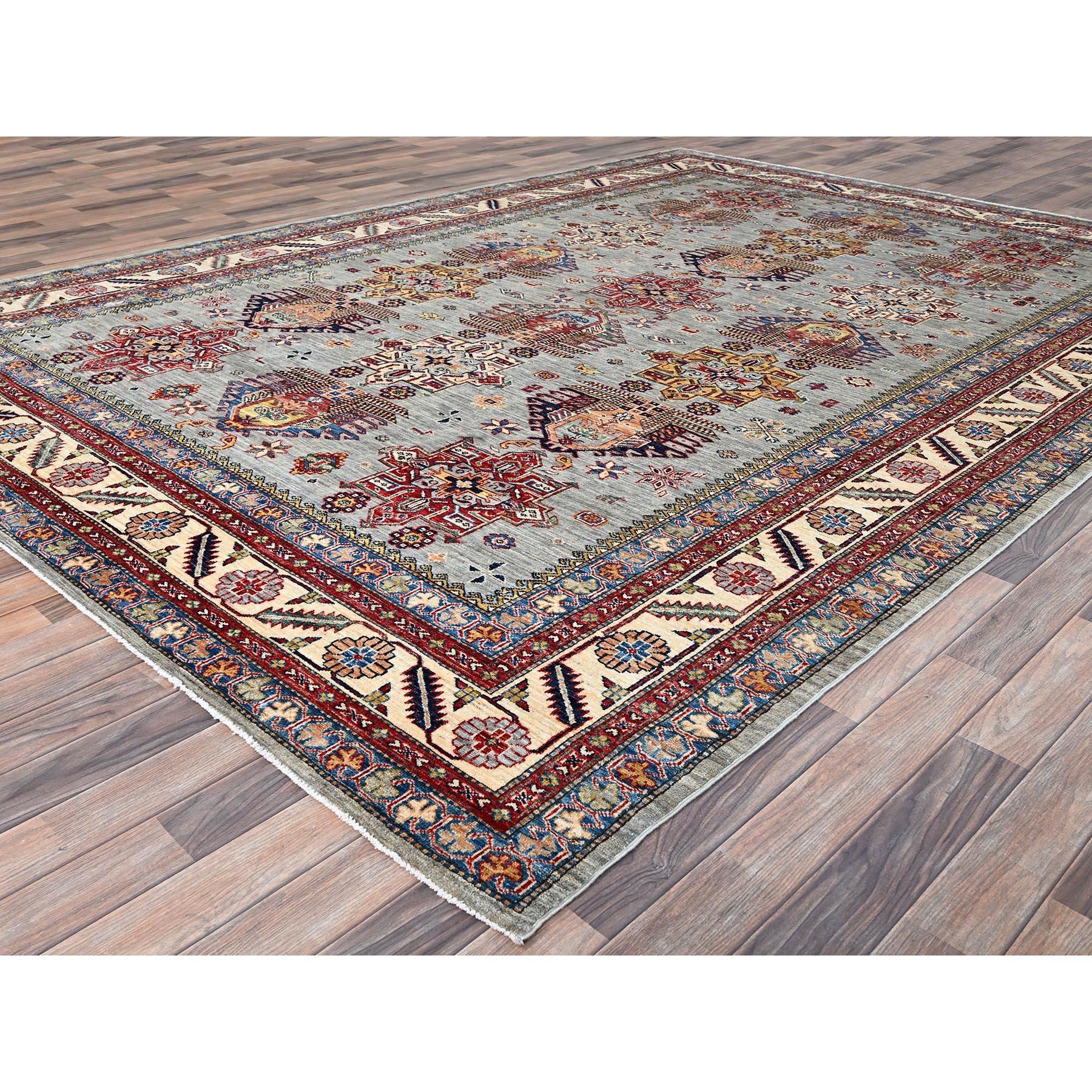 Kazakh Supernova gris entièrement en laine afghane super Kazak noué à la main Tapis oriental 8'8