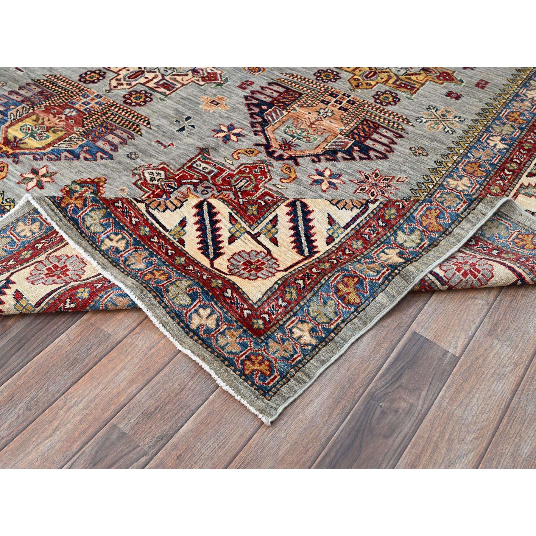 Supernova gris entièrement en laine afghane super Kazak noué à la main Tapis oriental 8'8