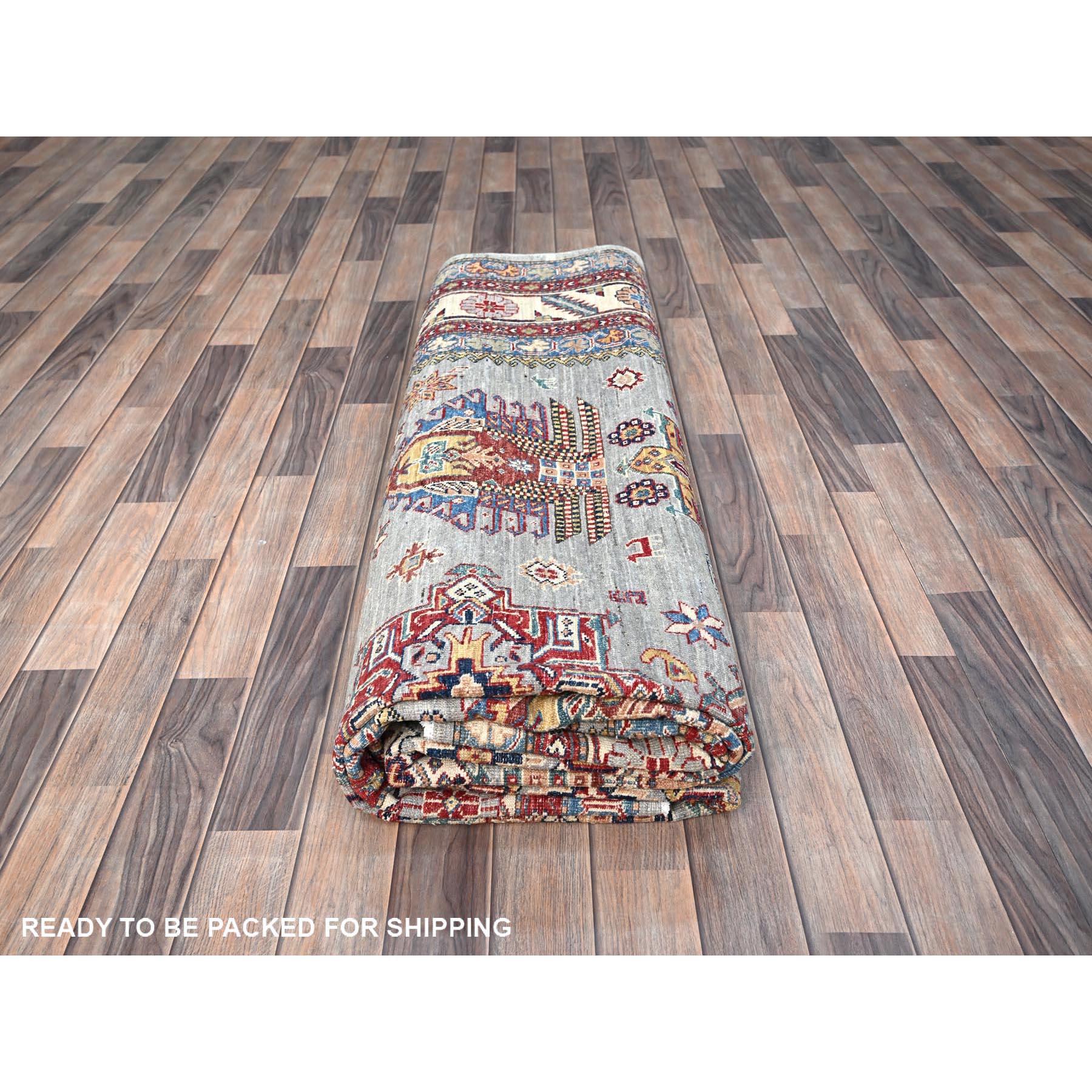 Supernova gris entièrement en laine afghane super Kazak noué à la main Tapis oriental 8'8