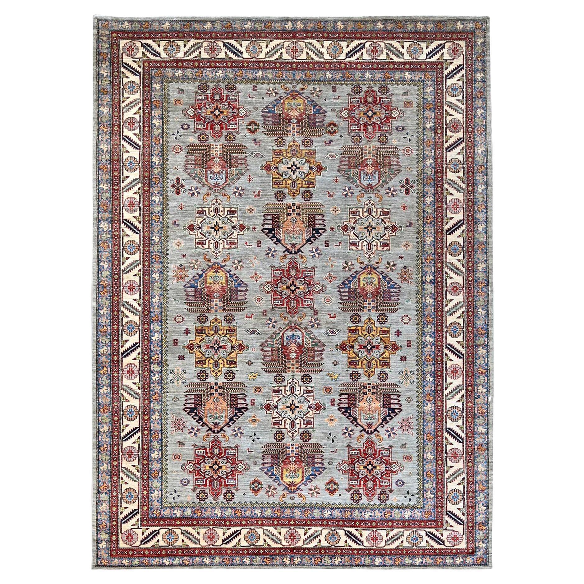 Supernova Gray All Wool Afghan Super Kazak Hand Knotted Oriental Rug 8'8"x12'2"