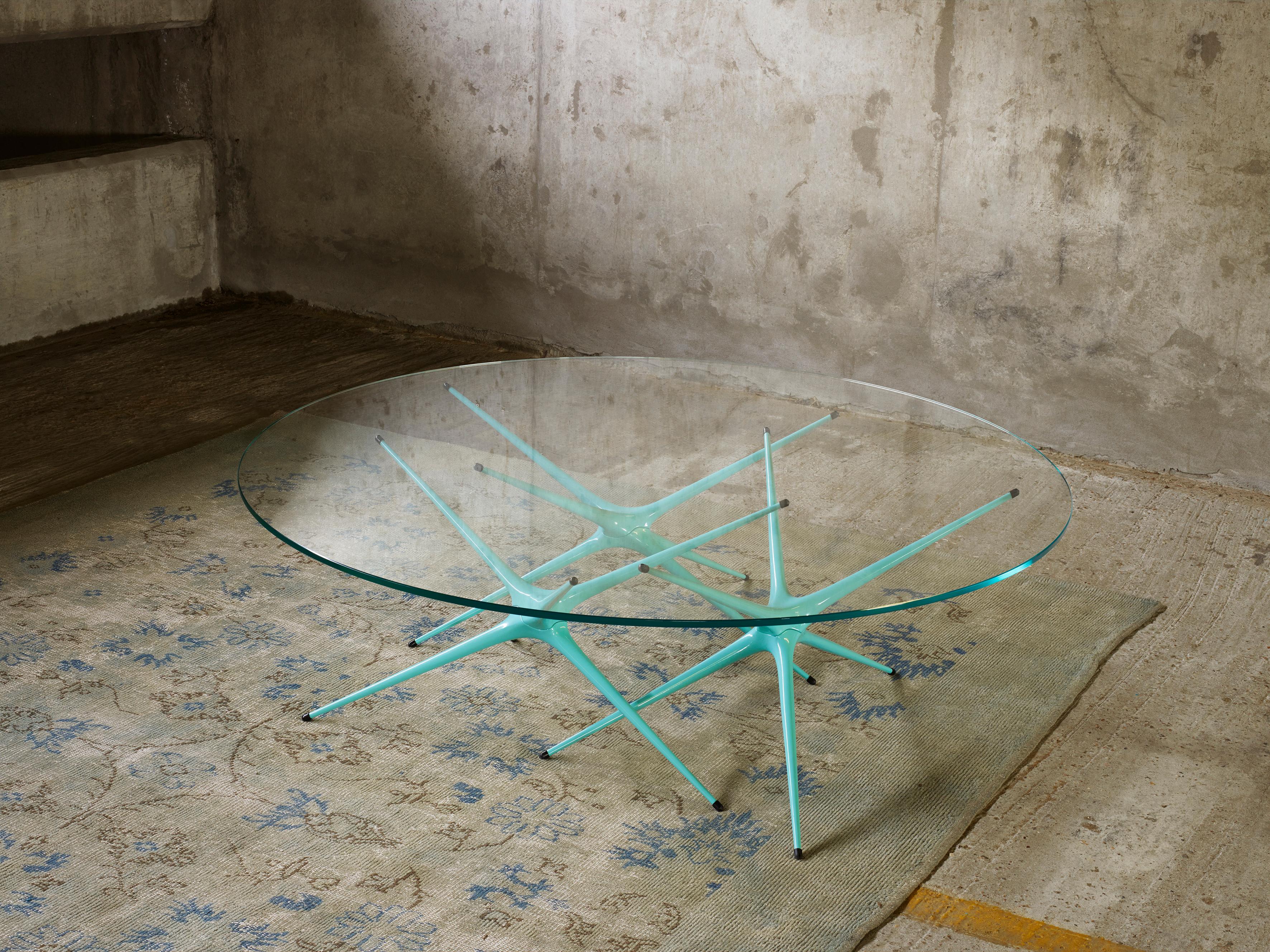 Minimalist Supernova, Recycled Cast Aluminum Table Leg in Seagreen by Made in Ratio For Sale