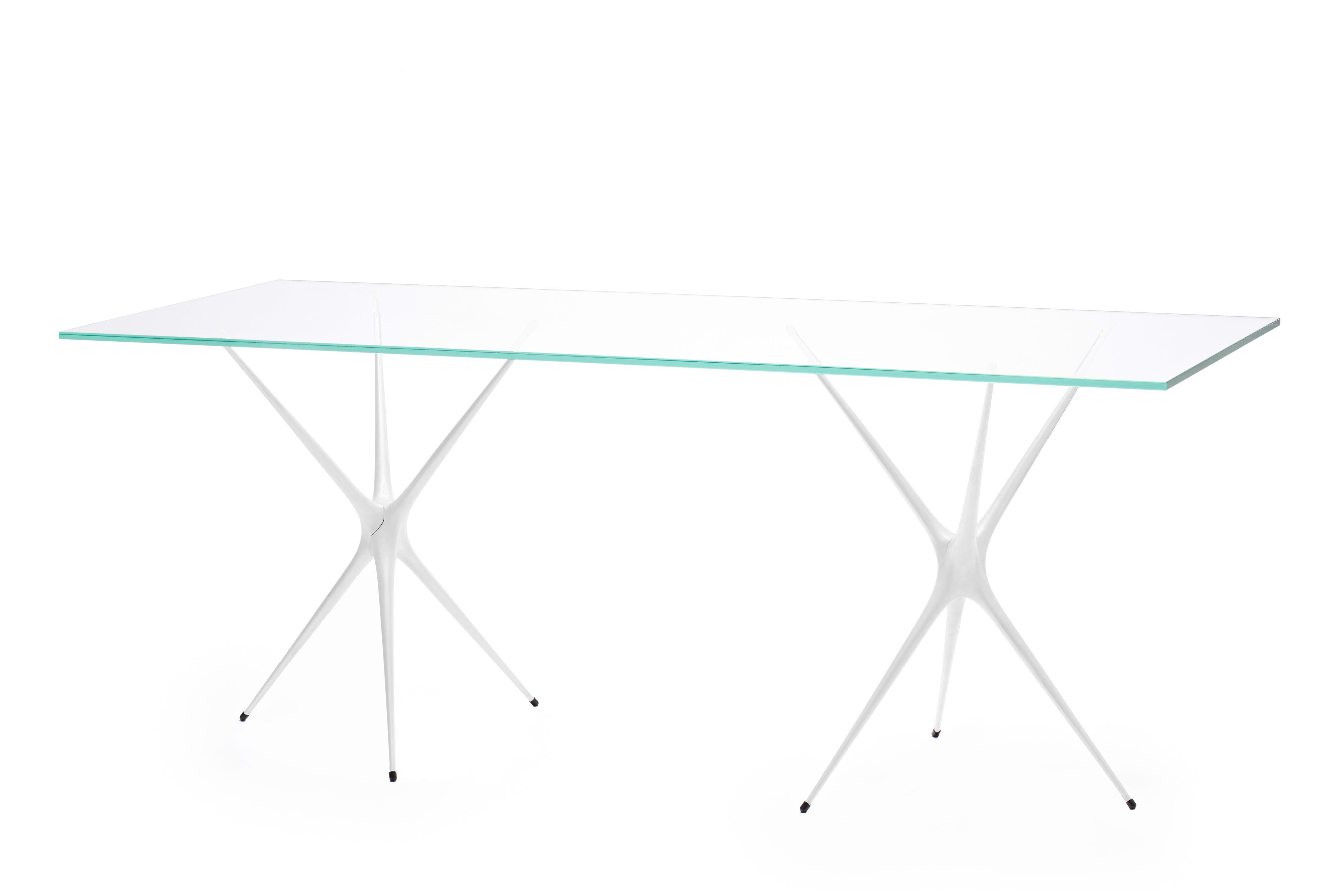 Supernova, Recycled Cast Aluminum Trestle Table Legs & Glass by Made in Ratio For Sale 2