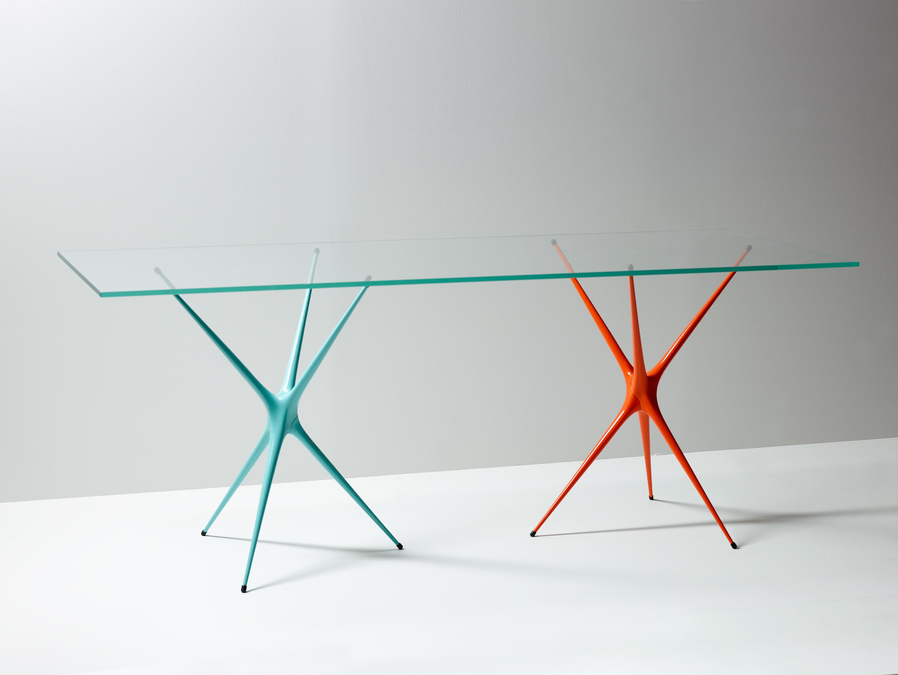 Supernova, Recycled Cast Aluminum Trestle Table Legs & Glass by Made in Ratio For Sale 3